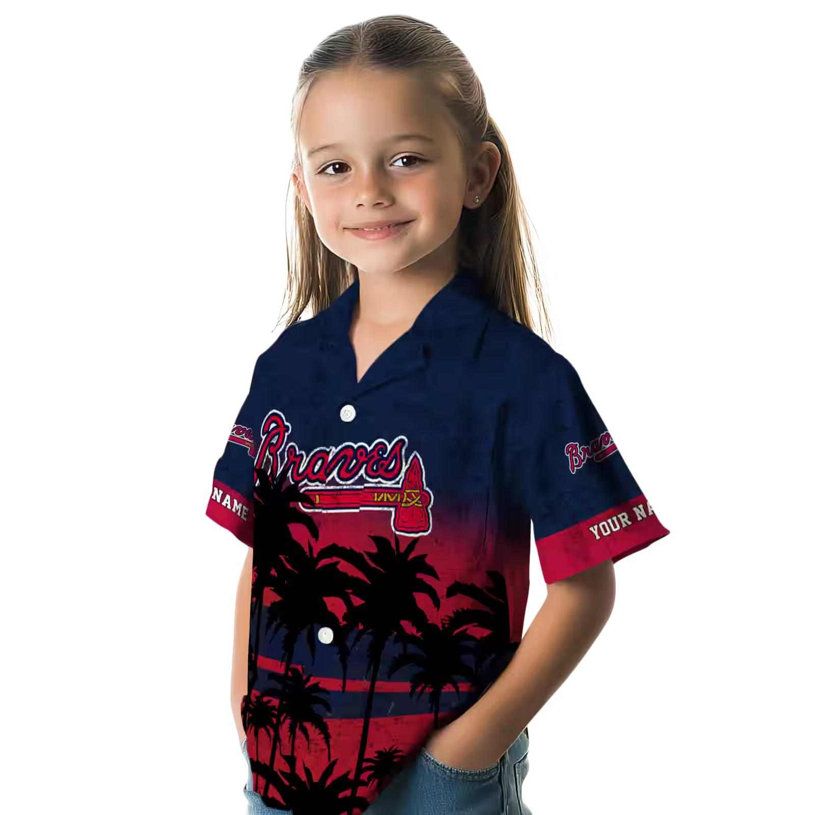 customized atlanta braves sunset pattern navy black hawaiian shirt premium grade