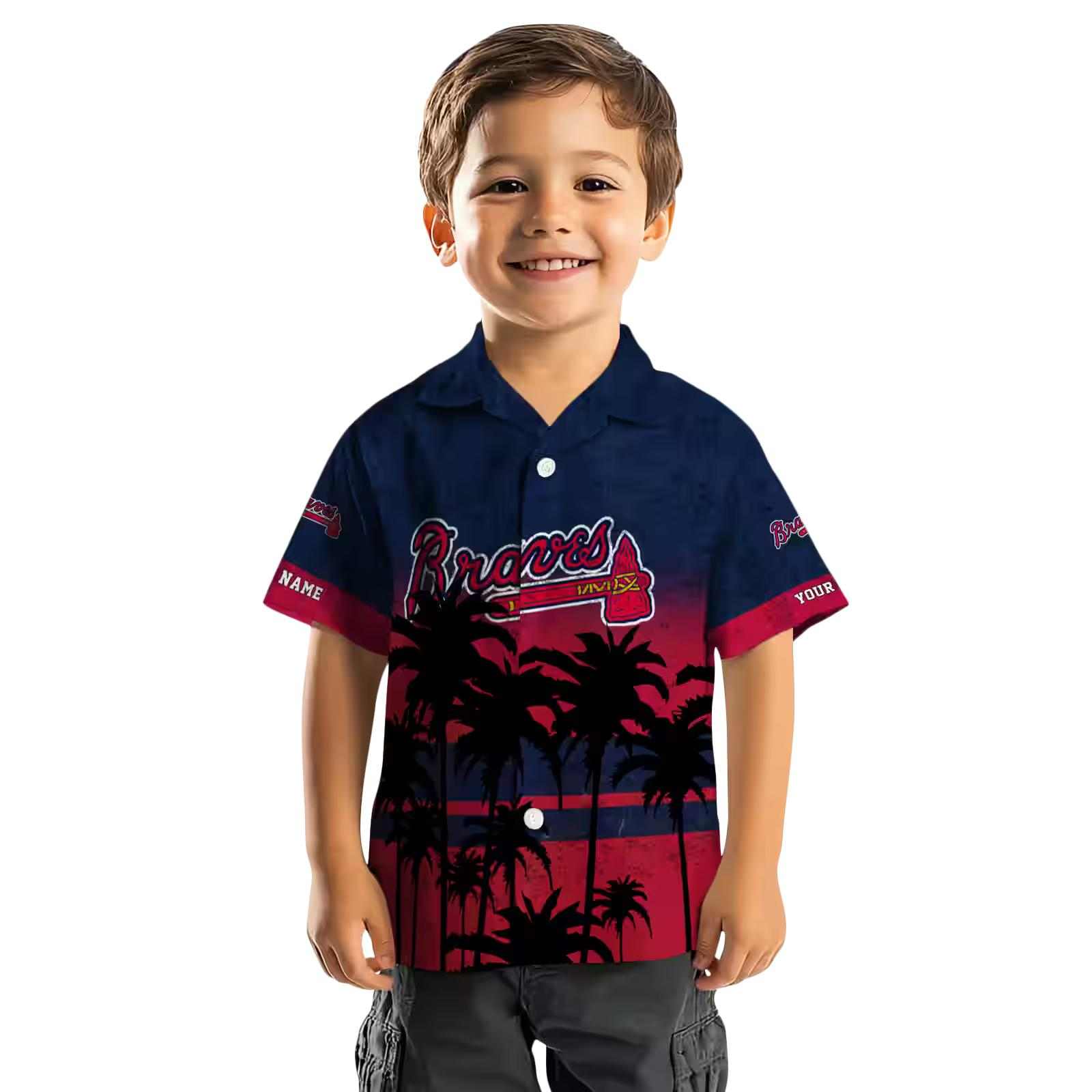 customized atlanta braves sunset pattern navy black hawaiian shirt top rated