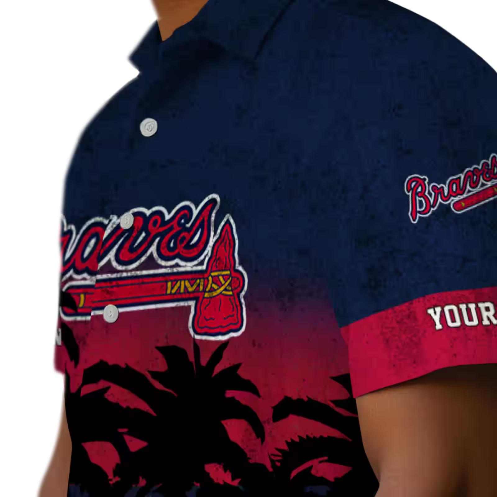 customized atlanta braves sunset pattern navy black hawaiian shirt trendy