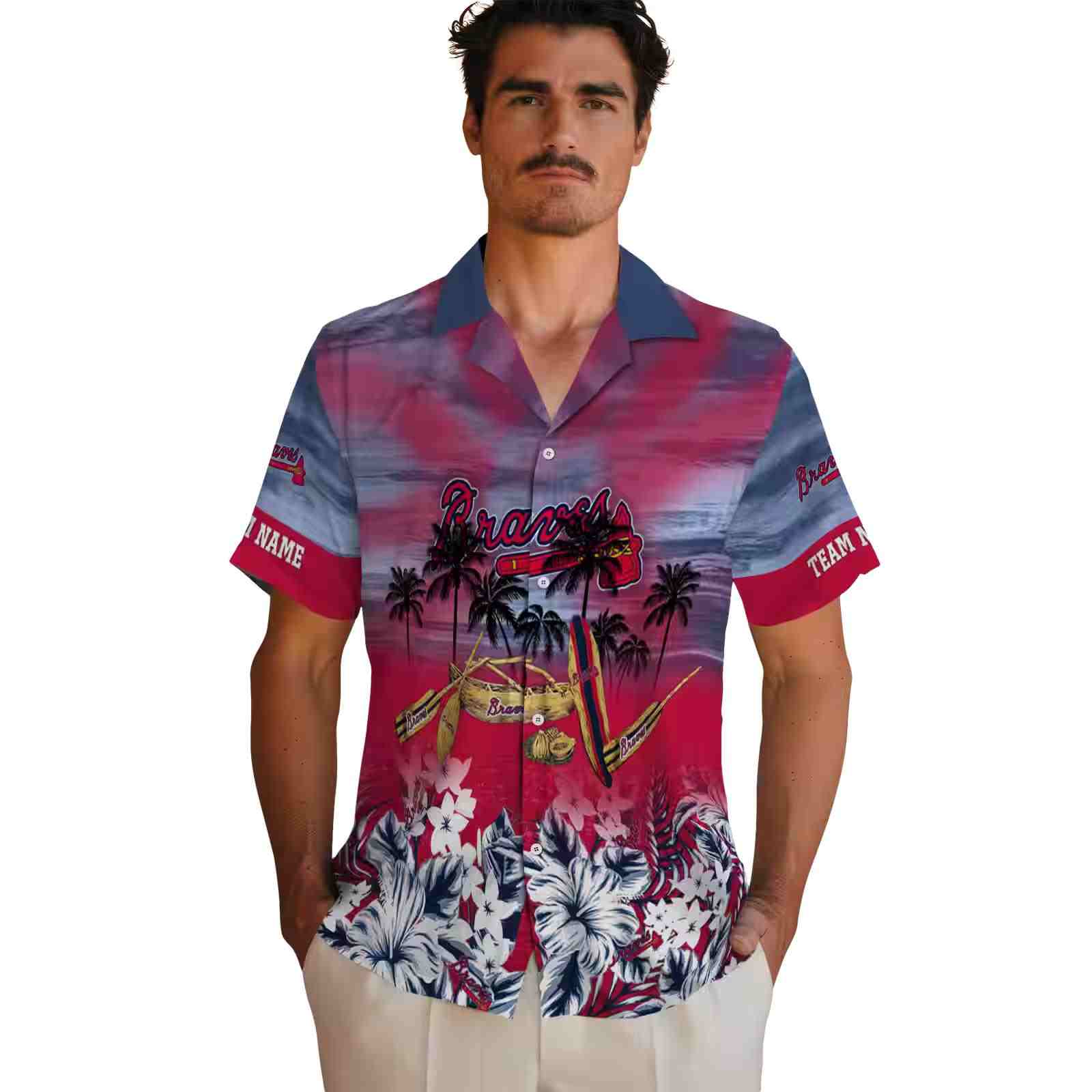 customized atlanta braves tropical canoe navy hawaiian shirt fashion forward