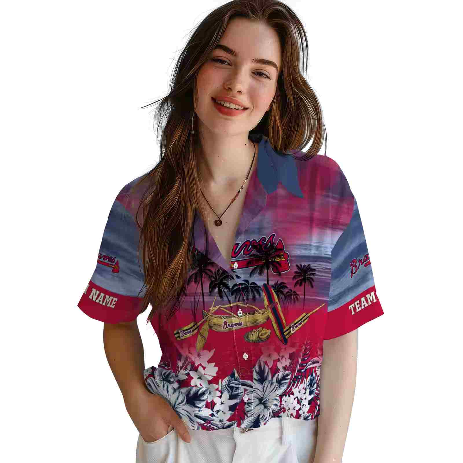 customized atlanta braves tropical canoe navy hawaiian shirt latest model