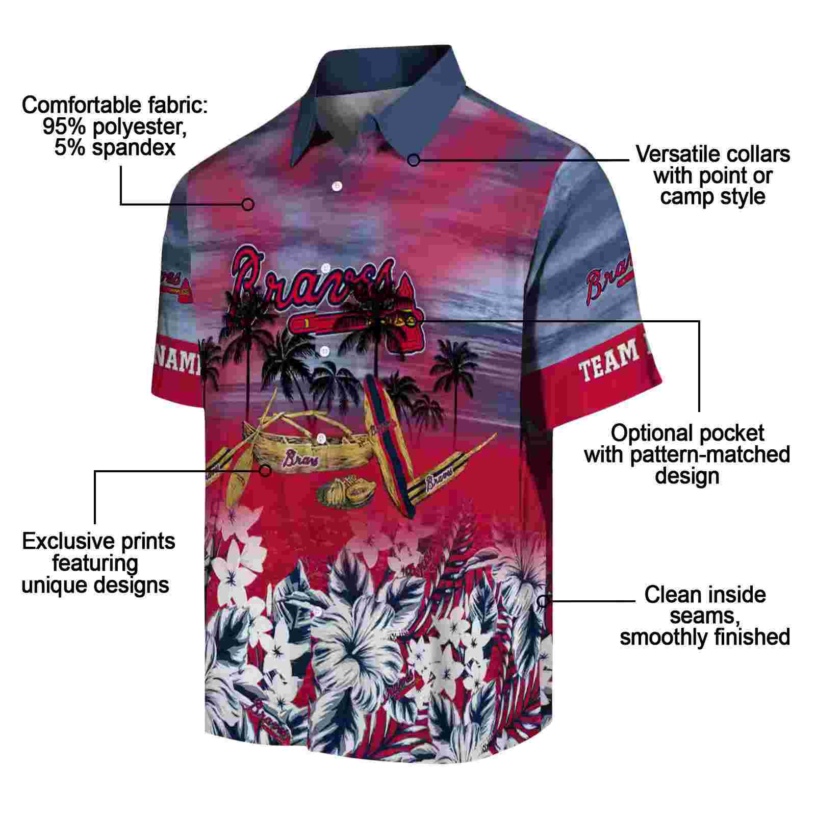 customized atlanta braves tropical canoe navy hawaiian shirt new arrival