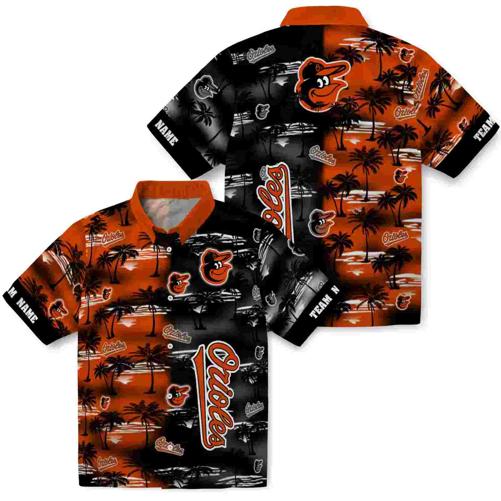 customized baltimore orioles palm silhouettes orange hawaiian shirt high quality