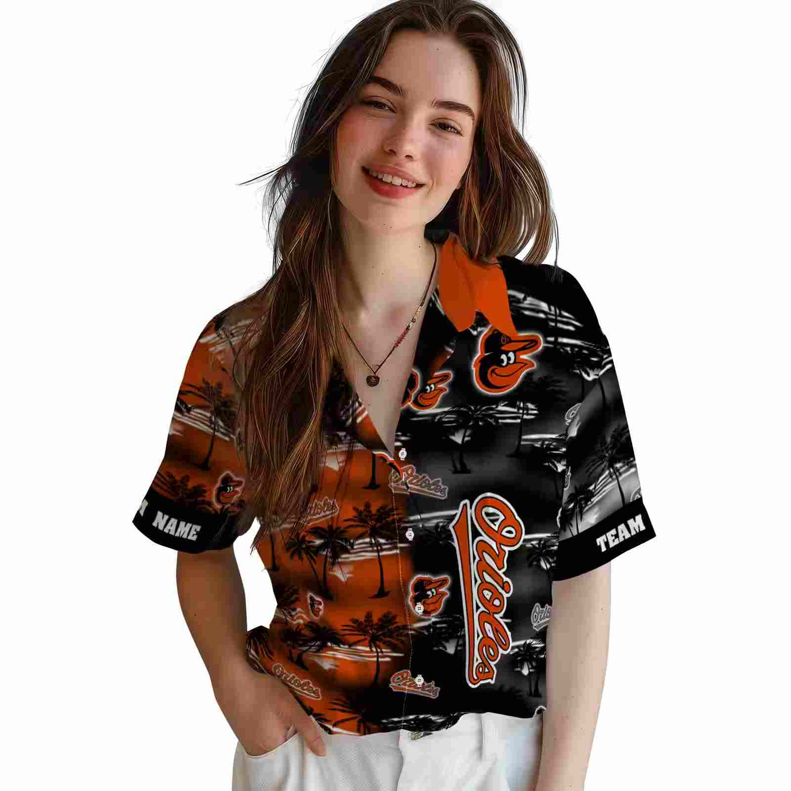 customized baltimore orioles palm silhouettes orange hawaiian shirt latest model