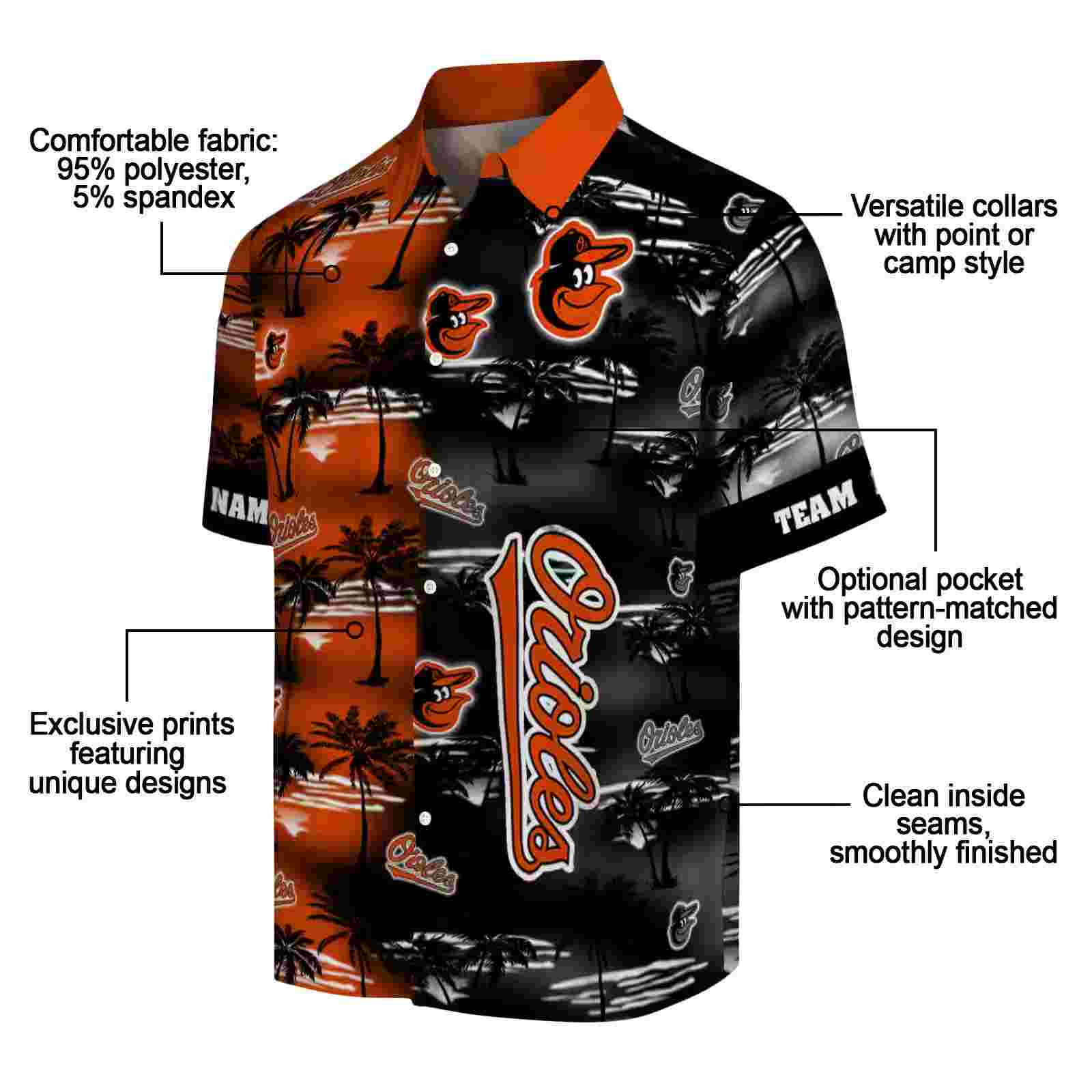 customized baltimore orioles palm silhouettes orange hawaiian shirt new arrival