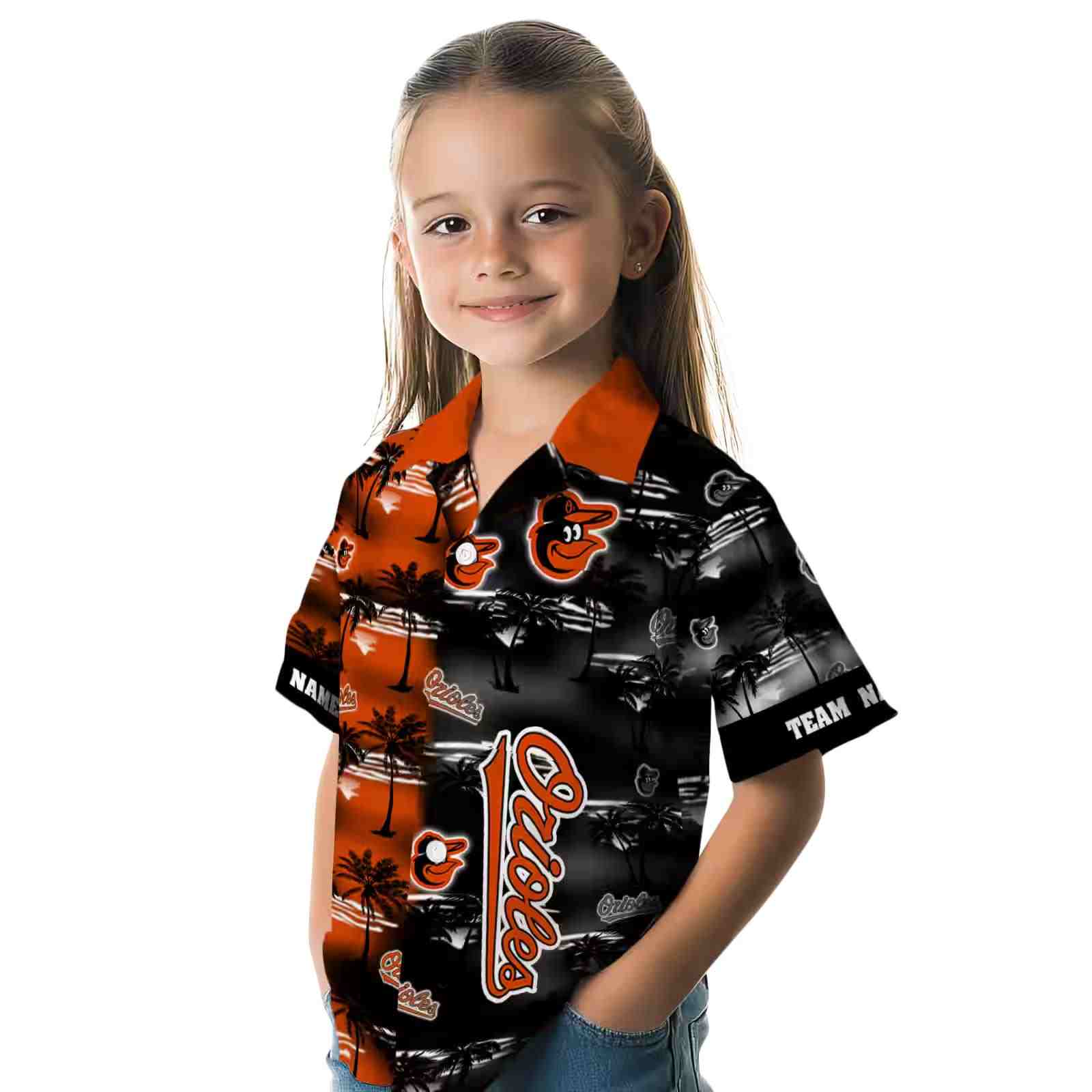 customized baltimore orioles palm silhouettes orange hawaiian shirt premium grade