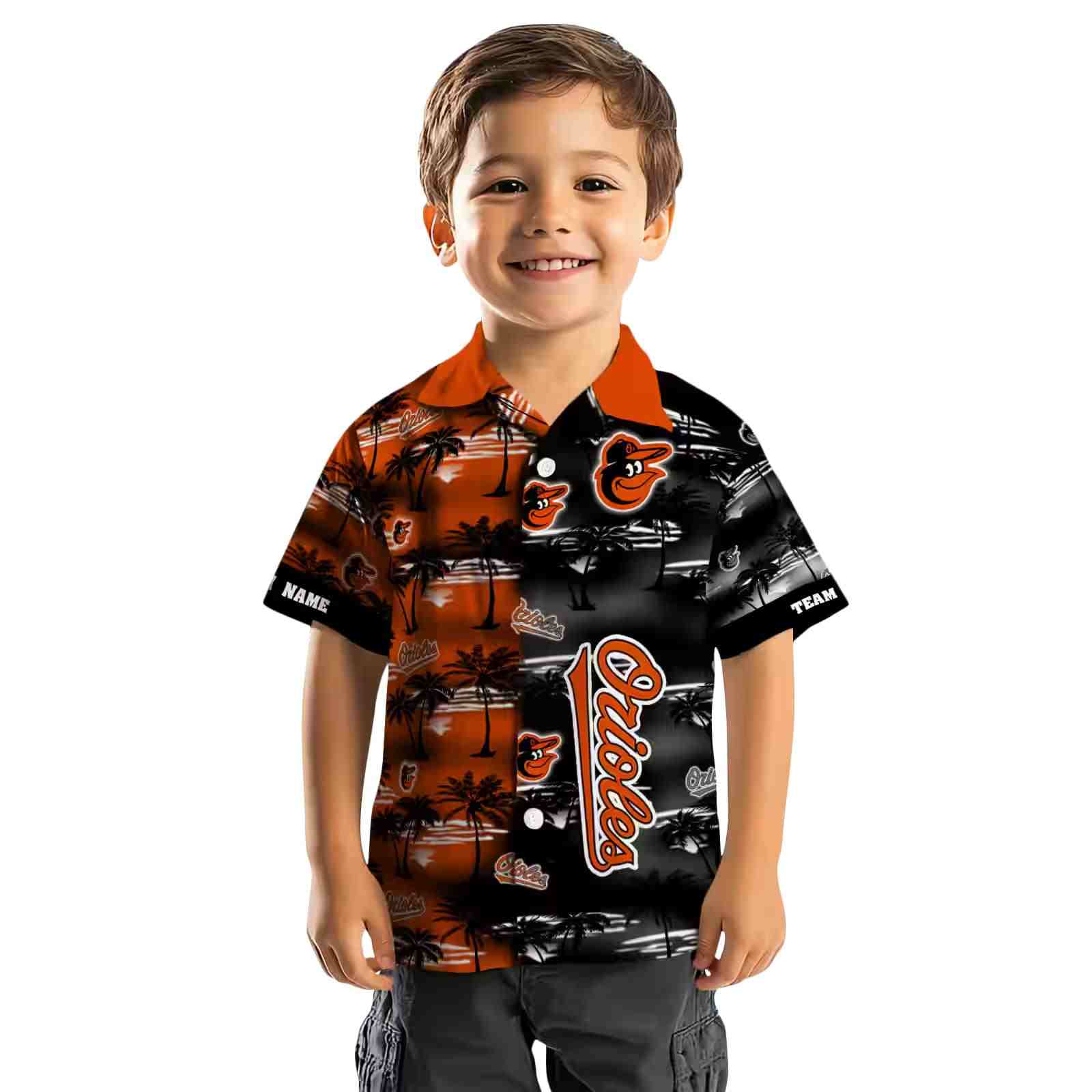 customized baltimore orioles palm silhouettes orange hawaiian shirt top rated