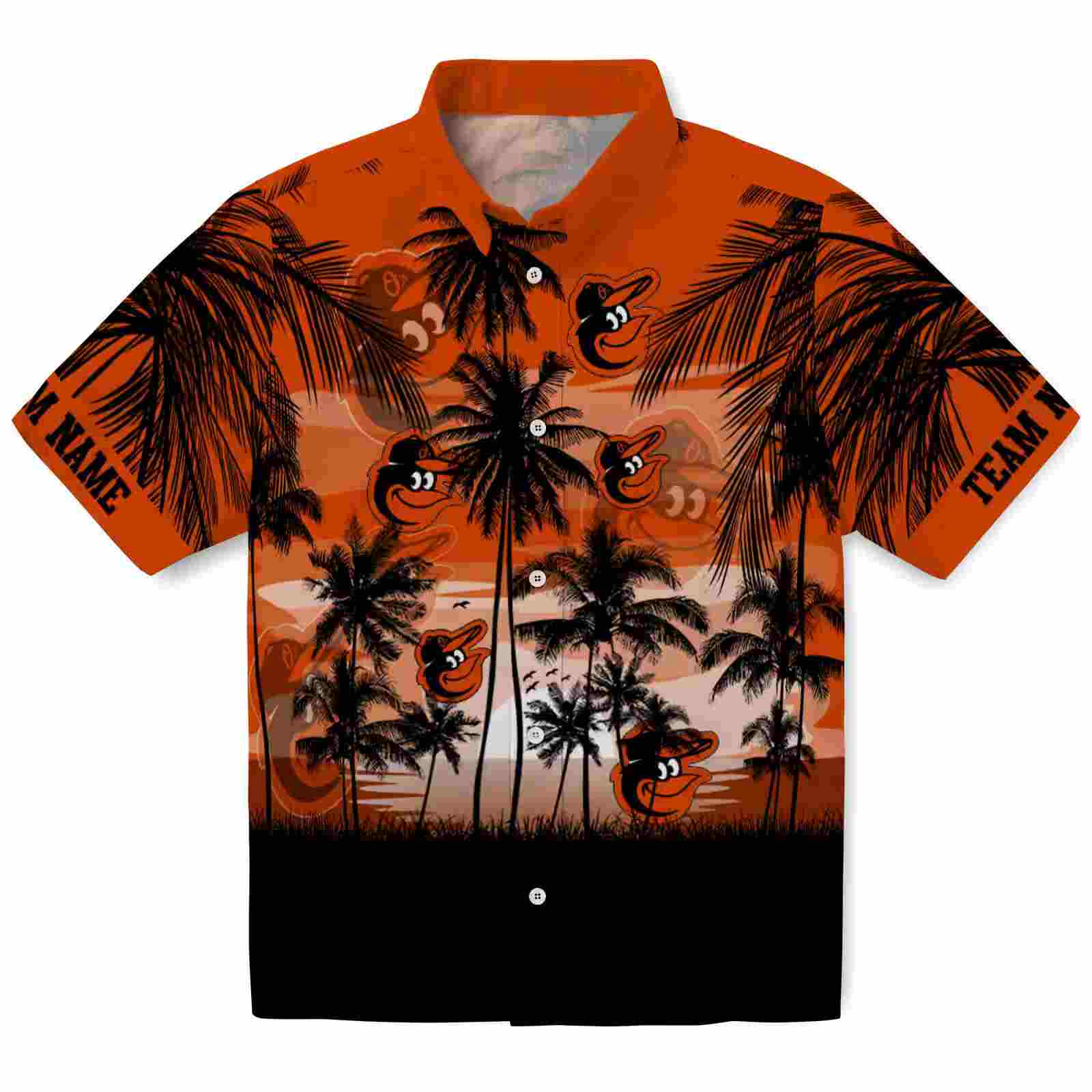 Customized Baltimore Orioles Sunset Scene Orange Black Hawaiian Shirt