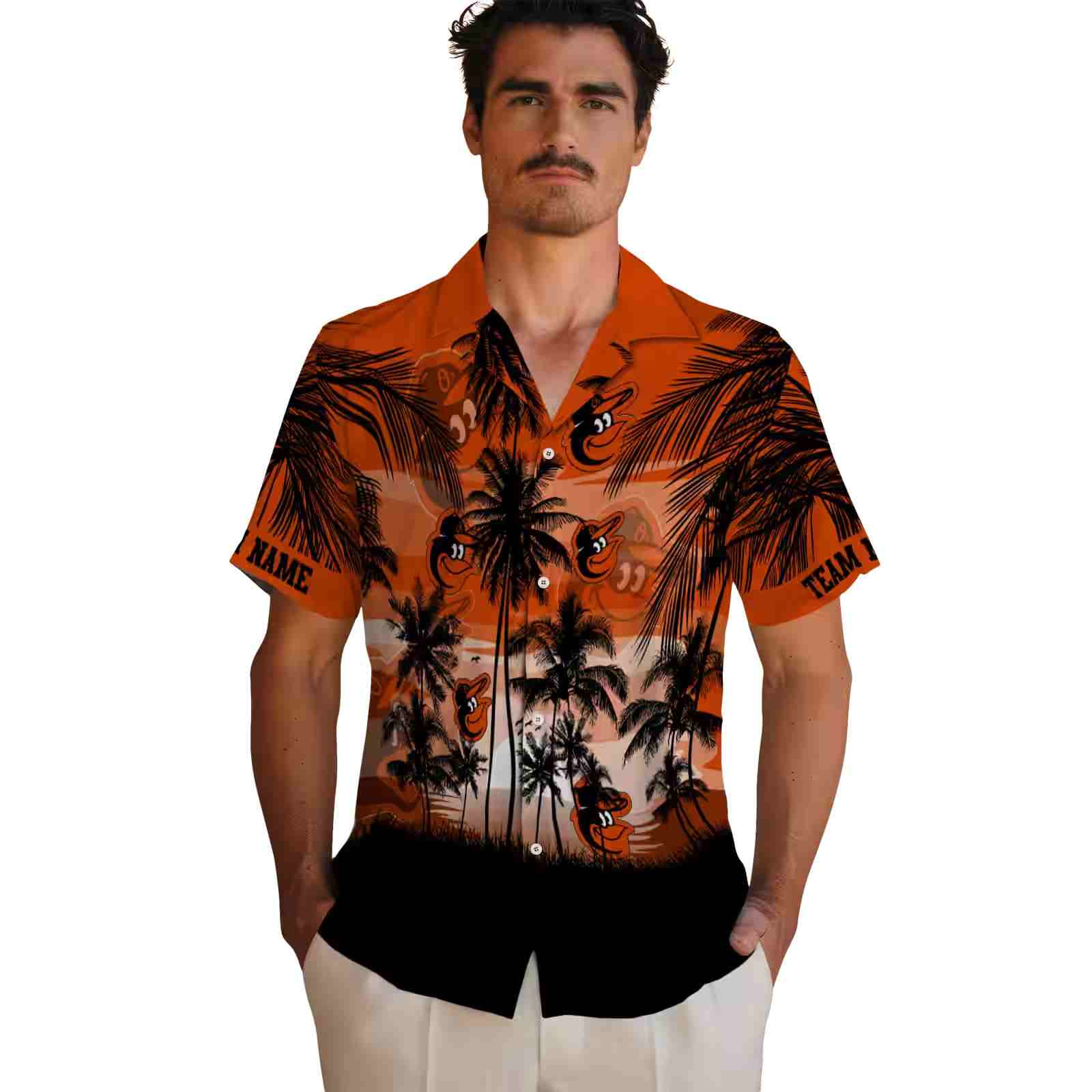 customized baltimore orioles sunset scene orange black hawaiian shirt fashion forward