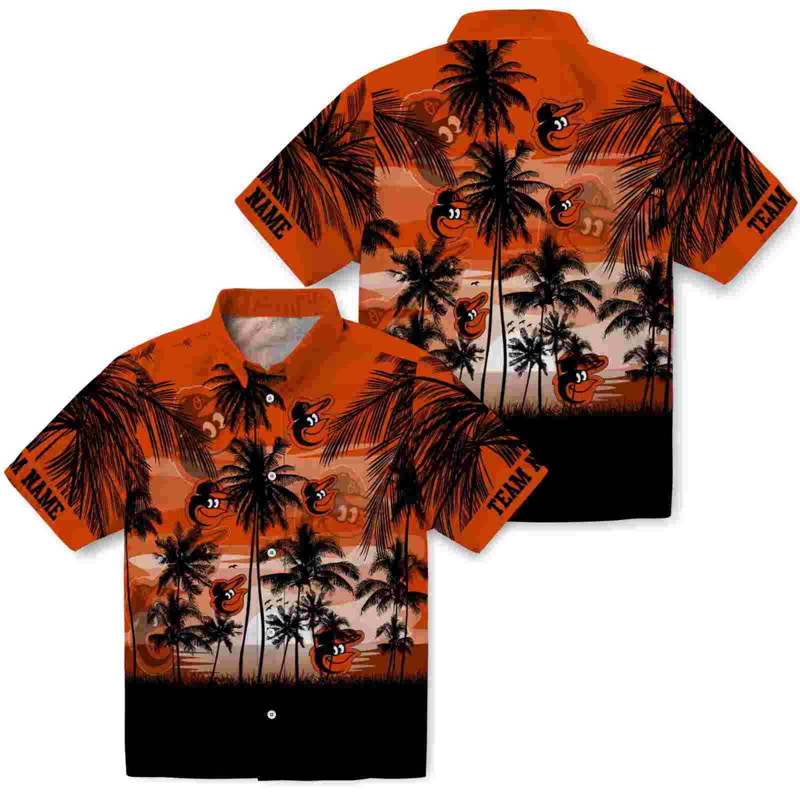 customized baltimore orioles sunset scene orange black hawaiian shirt high quality