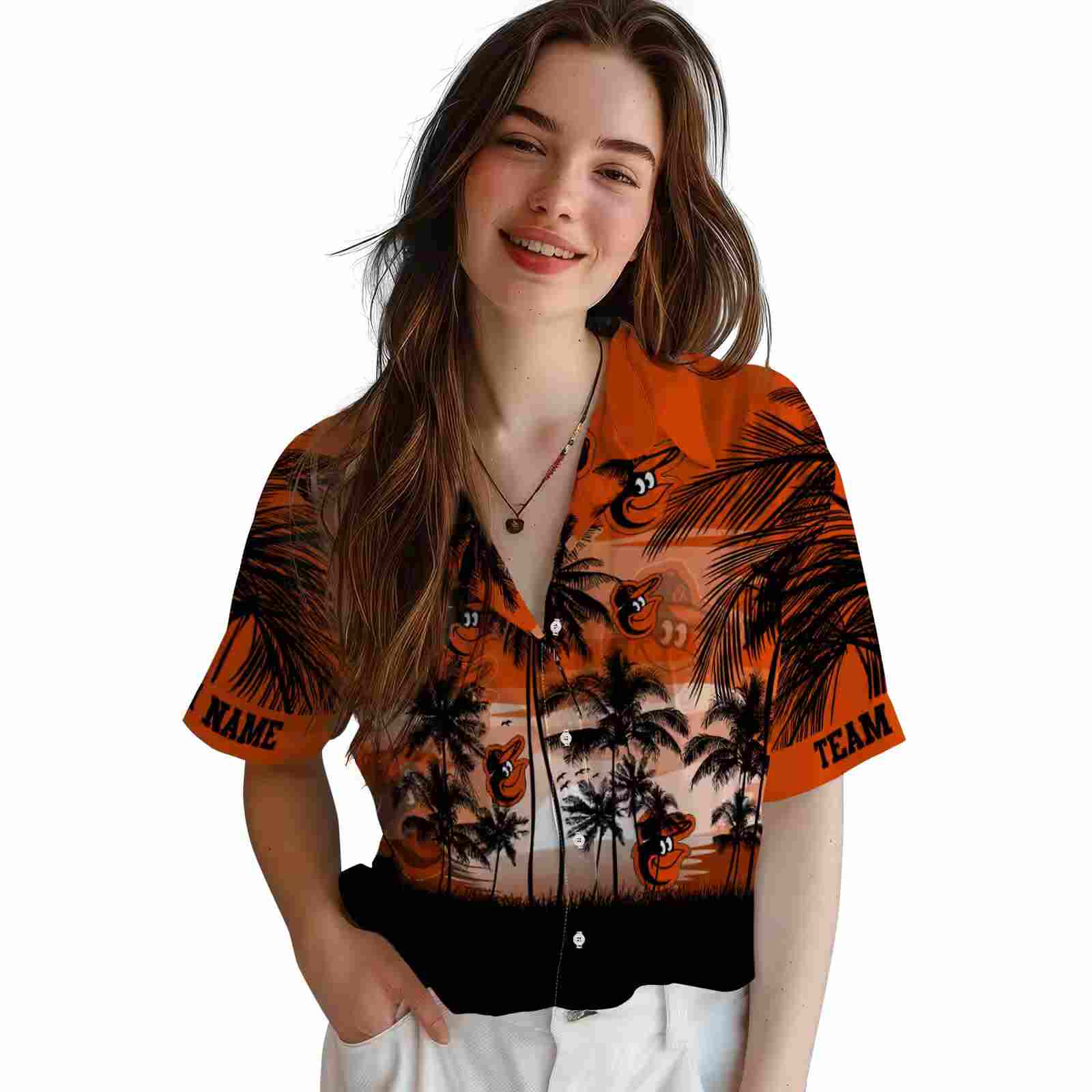 customized baltimore orioles sunset scene orange black hawaiian shirt latest model