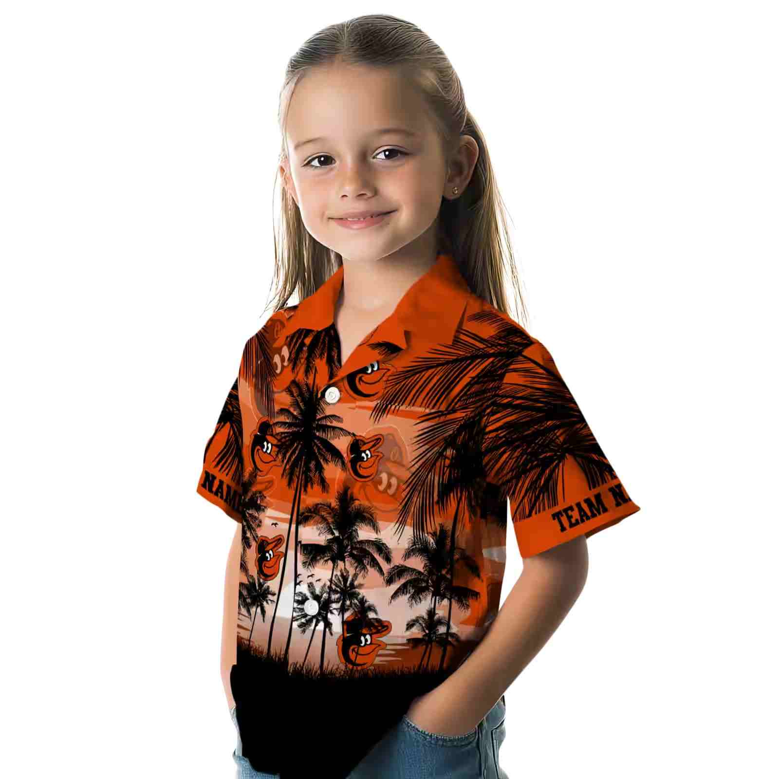 customized baltimore orioles sunset scene orange black hawaiian shirt premium grade