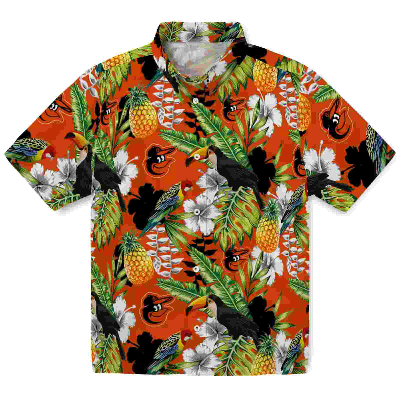 Customized Baltimore Orioles Tropical Toucan Orange Green Hawaiian Shirt