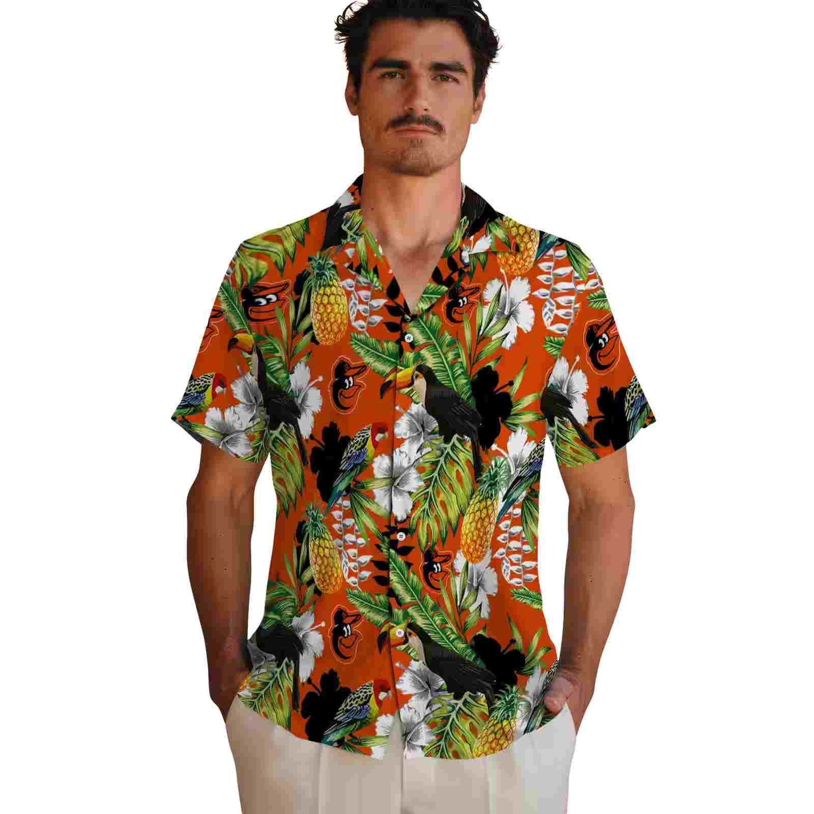 customized baltimore orioles tropical toucan orange green hawaiian shirt fashion forward