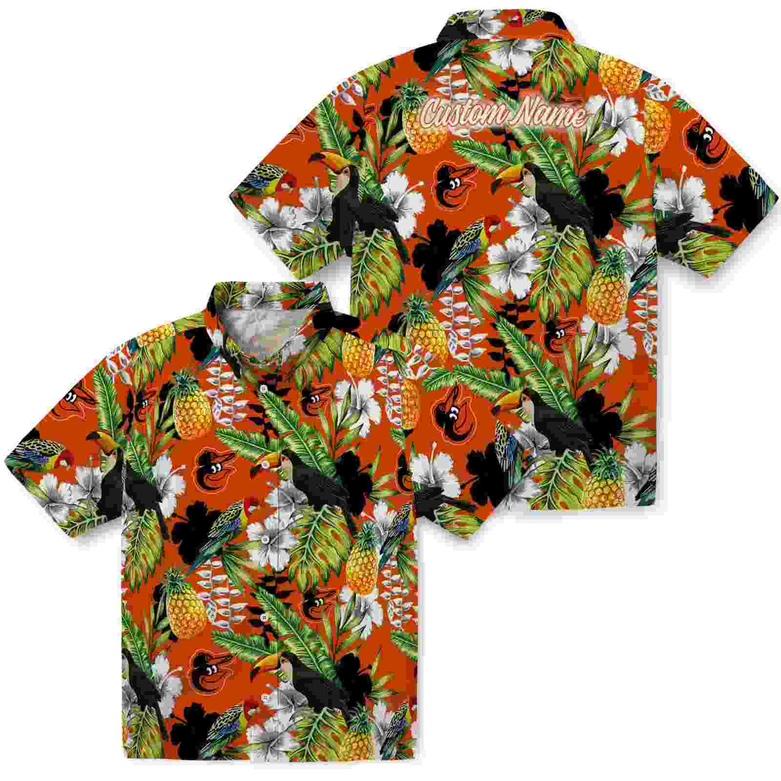 customized baltimore orioles tropical toucan orange green hawaiian shirt high quality