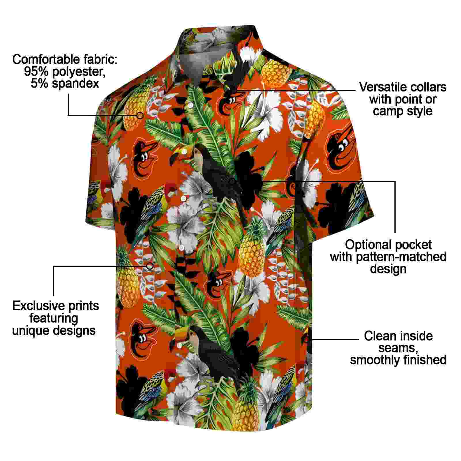 customized baltimore orioles tropical toucan orange green hawaiian shirt new arrival