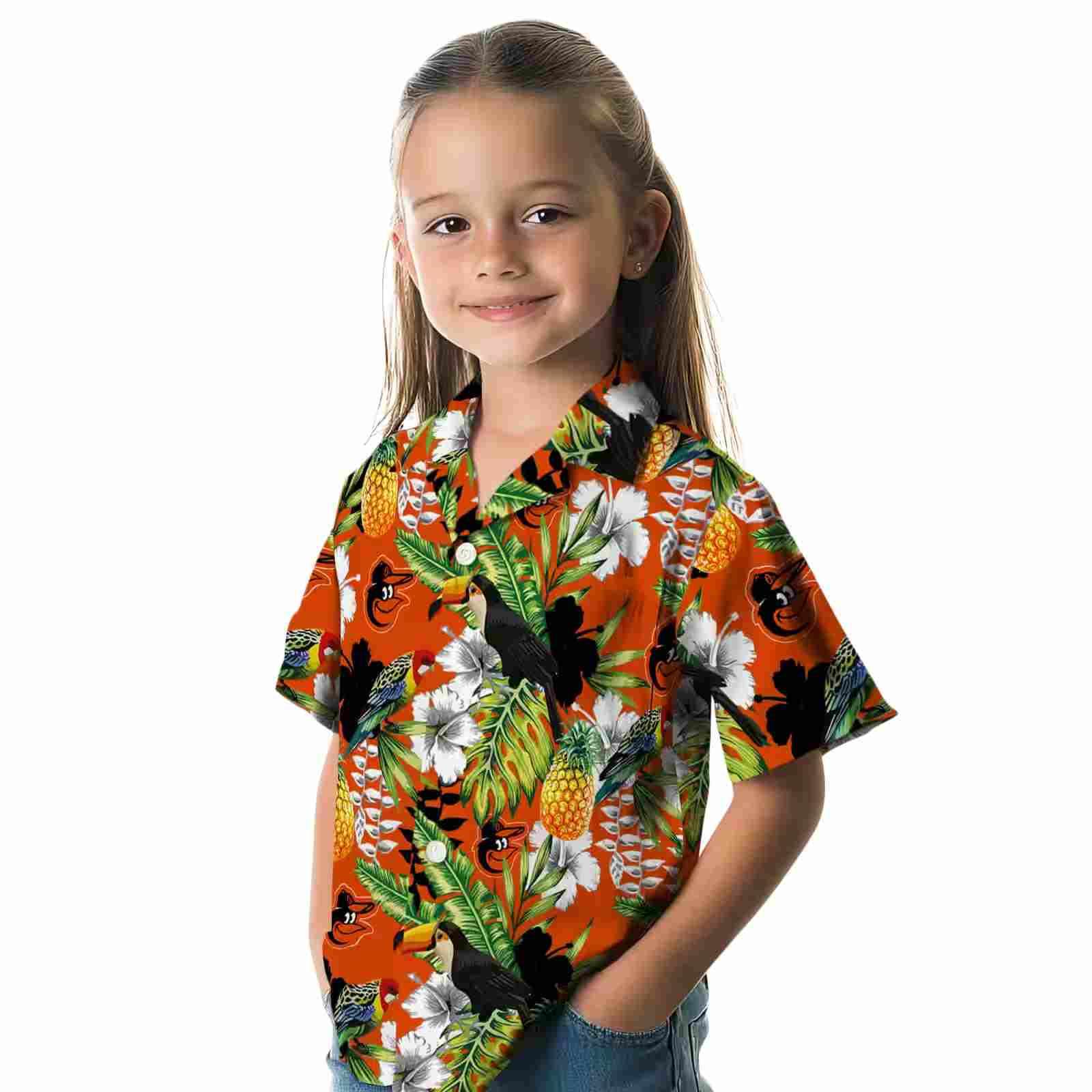 customized baltimore orioles tropical toucan orange green hawaiian shirt premium grade