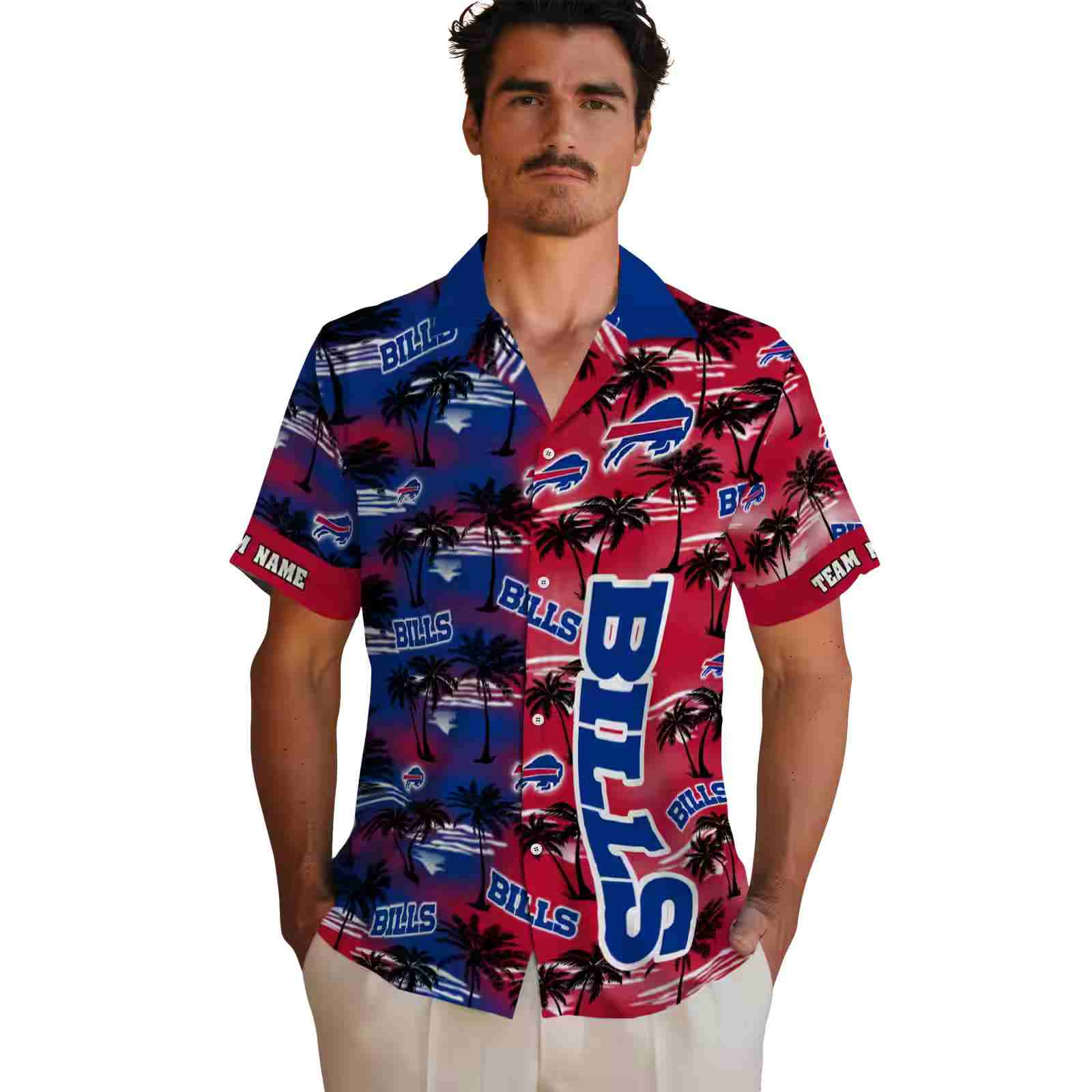 customized buffalo bills palm silhouettes blue hawaiian shirt fashion forward