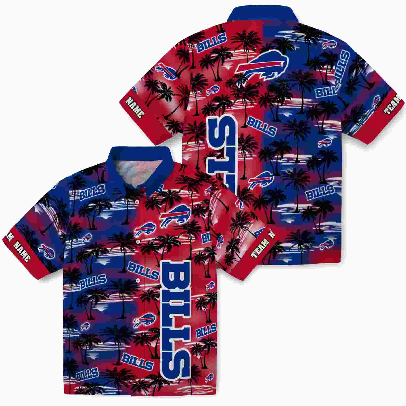 customized buffalo bills palm silhouettes blue hawaiian shirt high quality