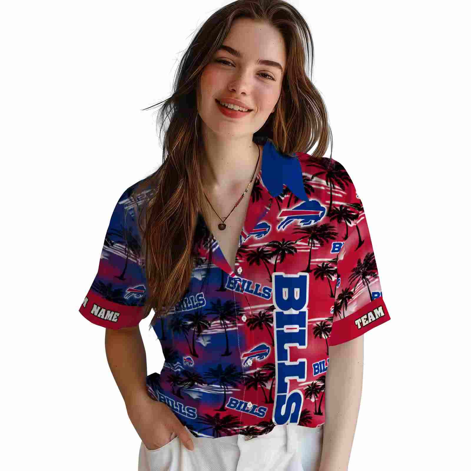 customized buffalo bills palm silhouettes blue hawaiian shirt latest model