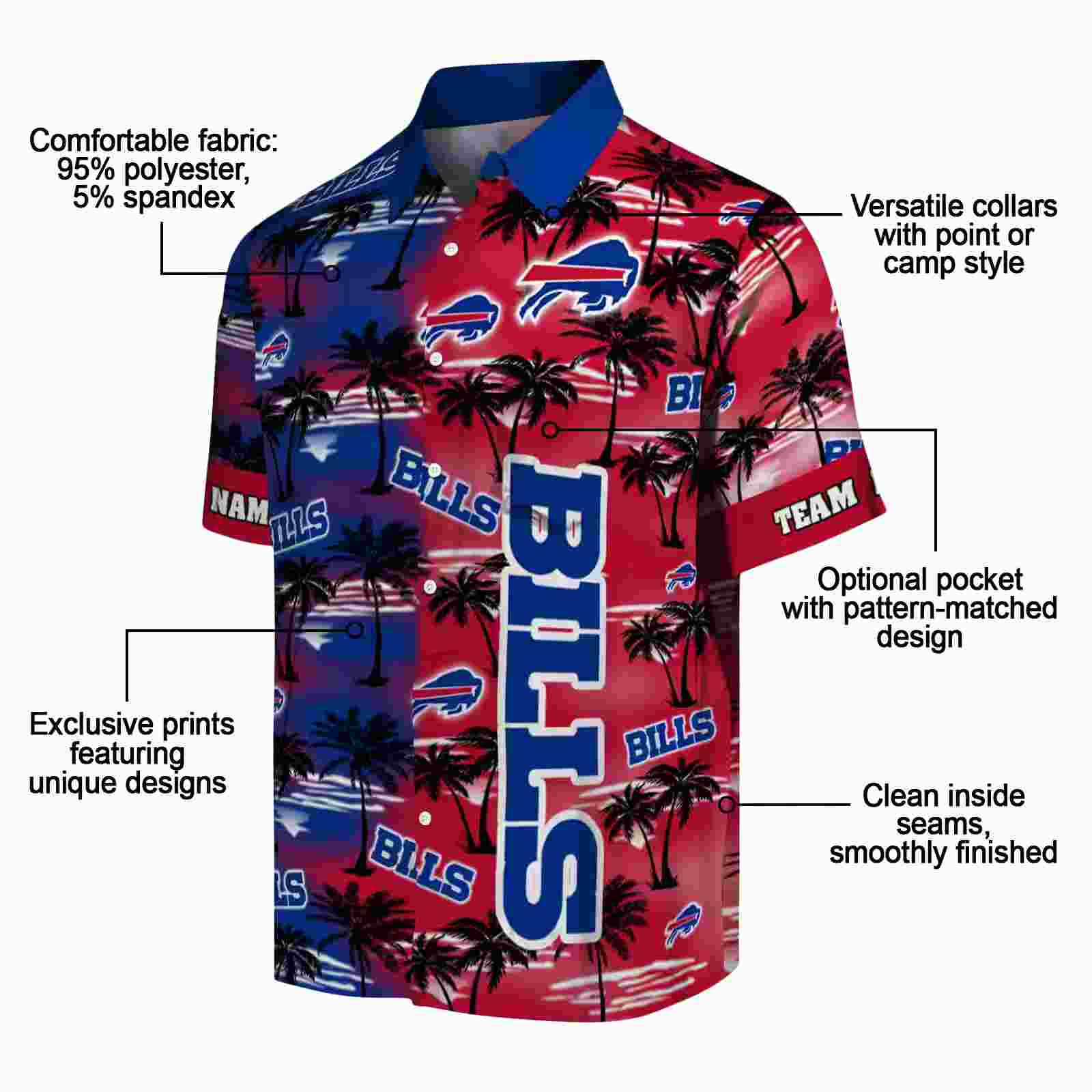 customized buffalo bills palm silhouettes blue hawaiian shirt new arrival