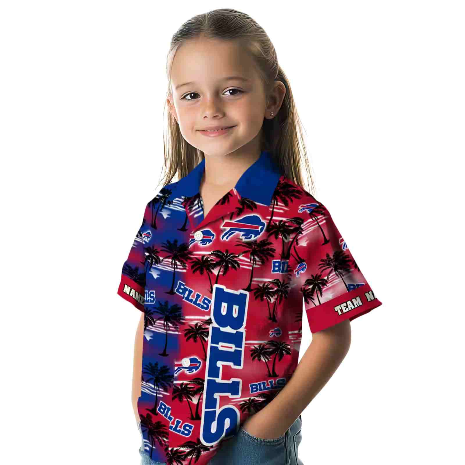 customized buffalo bills palm silhouettes blue hawaiian shirt premium grade