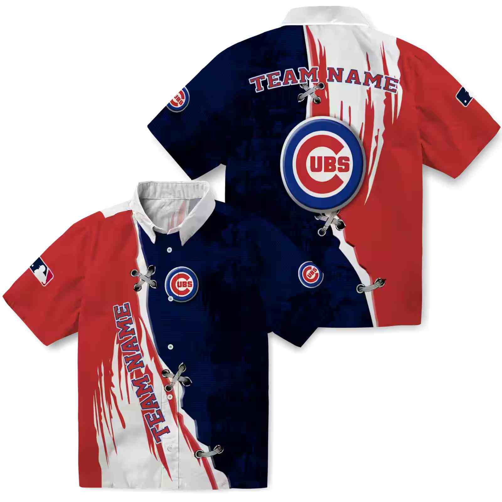 customized chicago cubs edgy streaks blue white hawaiian shirt high quality