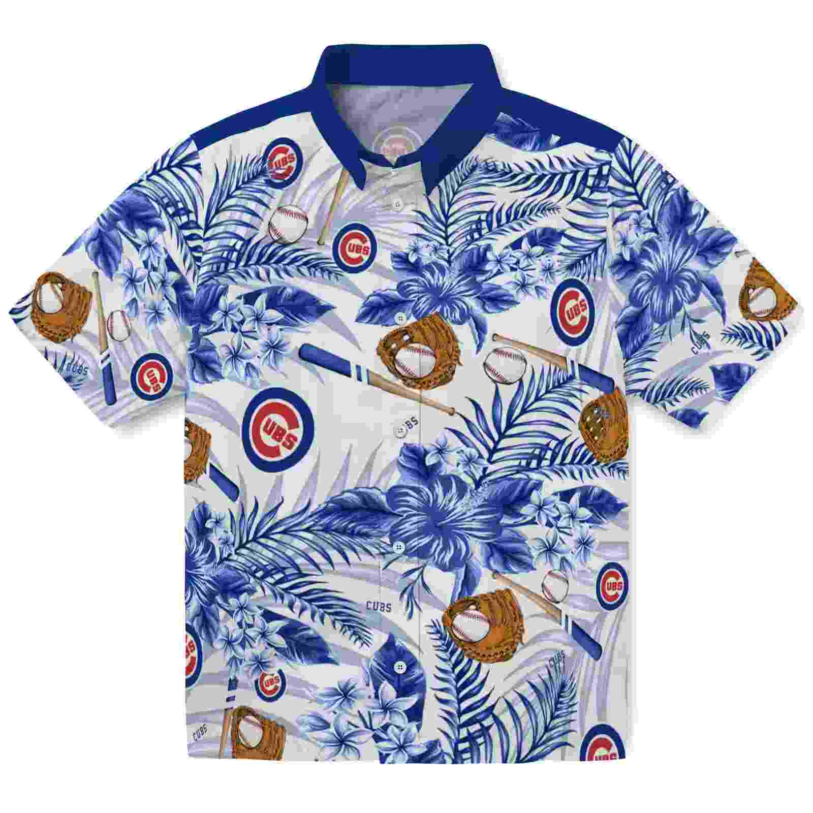 Customized Chicago Cubs Floral Baseball Blue White Hawaiian Shirt