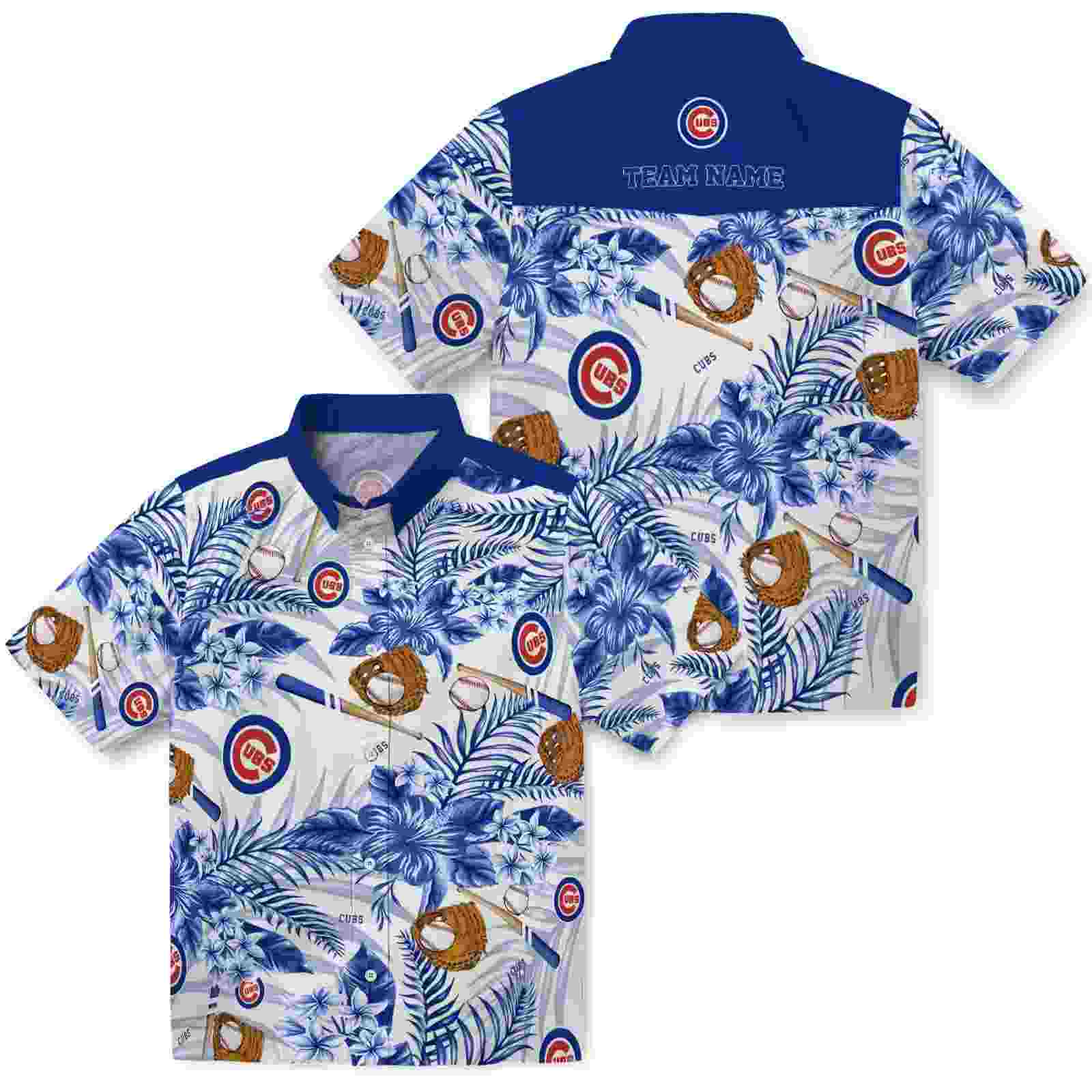 customized chicago cubs floral baseball blue white hawaiian shirt high quality