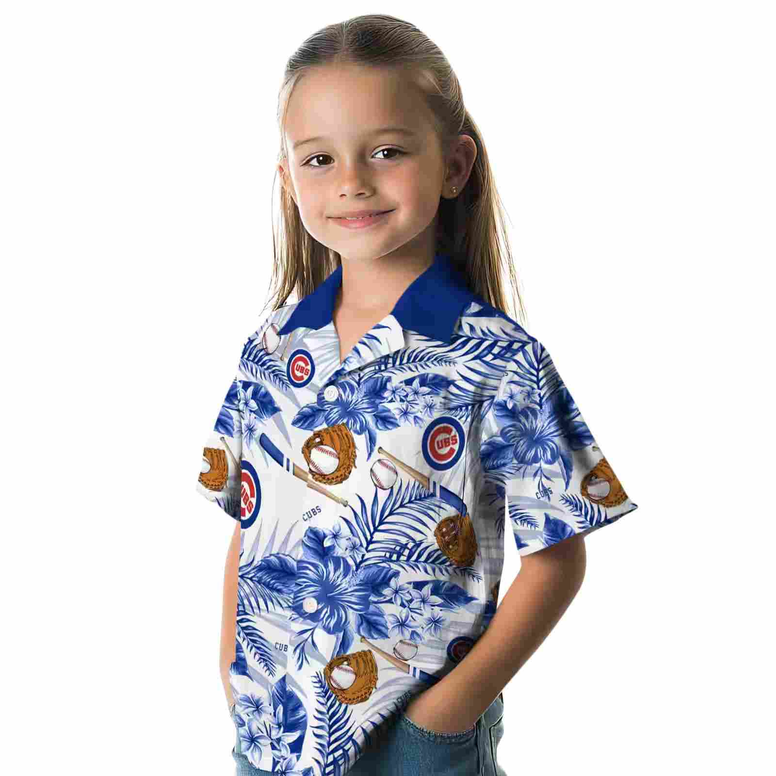 customized chicago cubs floral baseball blue white hawaiian shirt premium grade