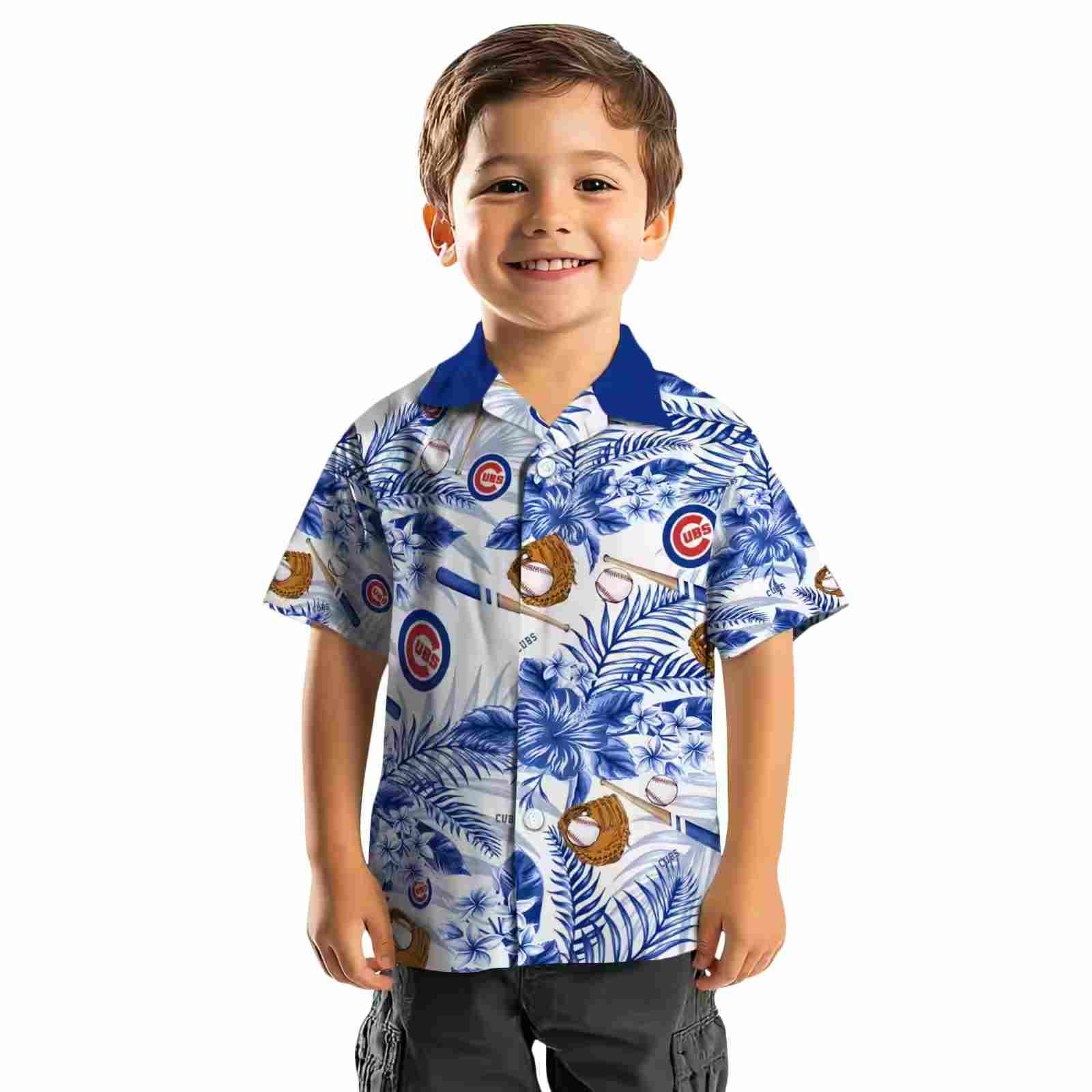 customized chicago cubs floral baseball blue white hawaiian shirt top rated