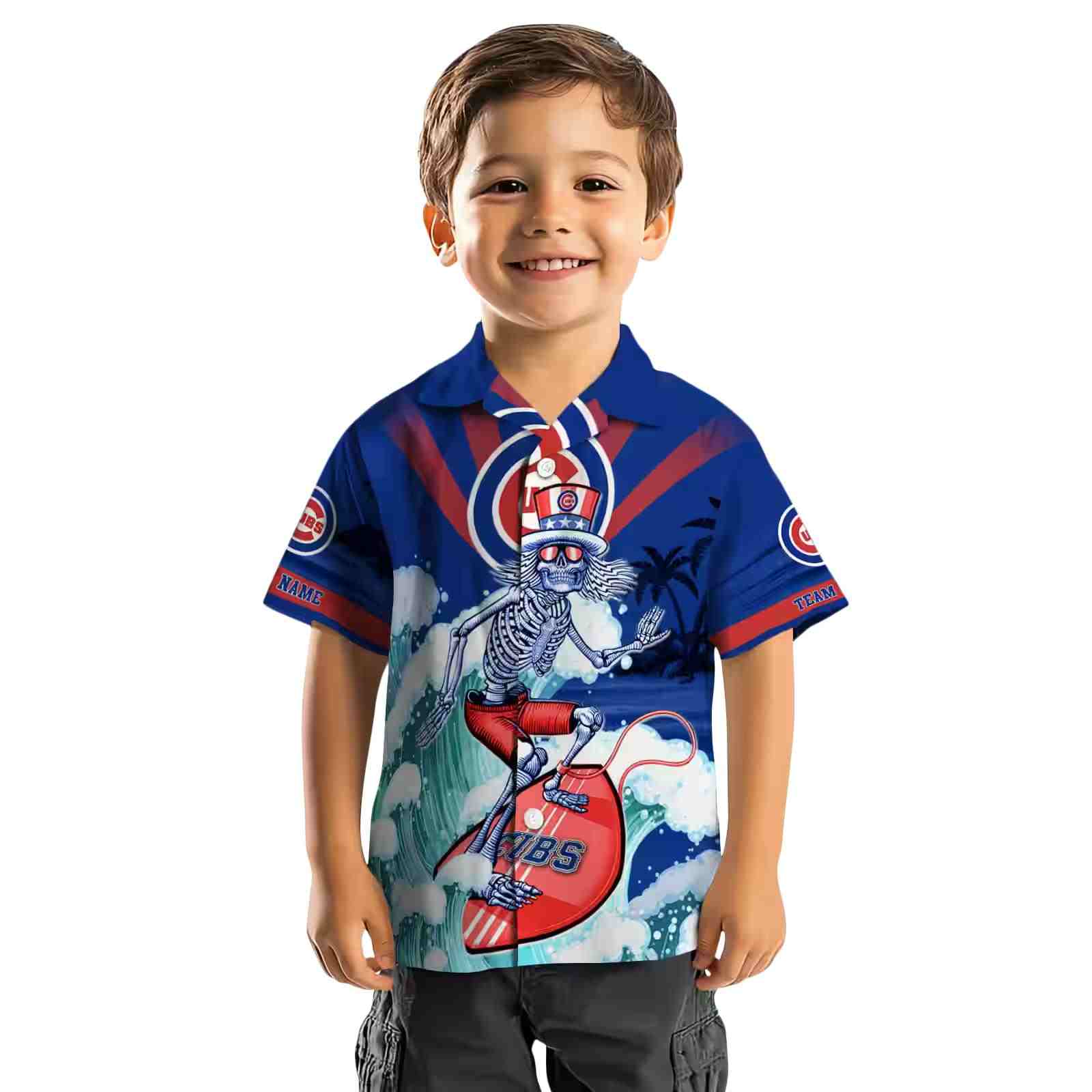 customized chicago cubs surfing skeleton blue hawaiian shirt top rated