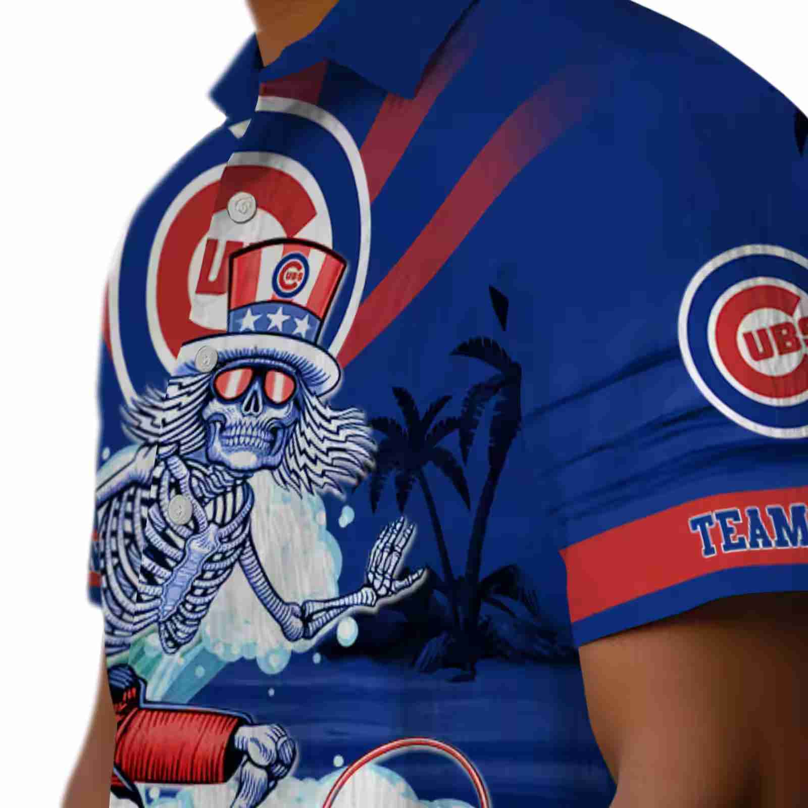 customized chicago cubs surfing skeleton blue hawaiian shirt trendy