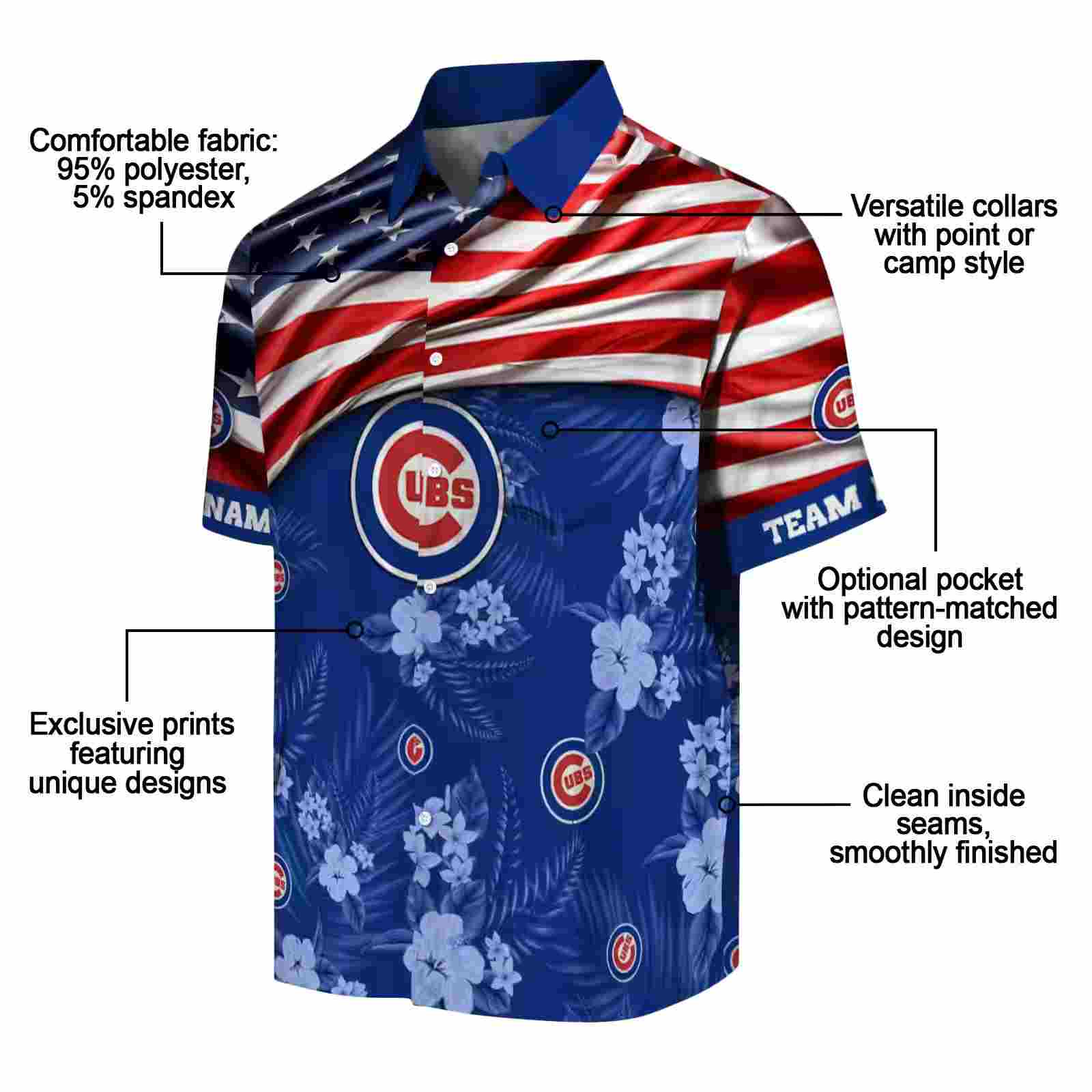 customized chicago cubs us flag hibiscus blue hawaiian shirt new arrival