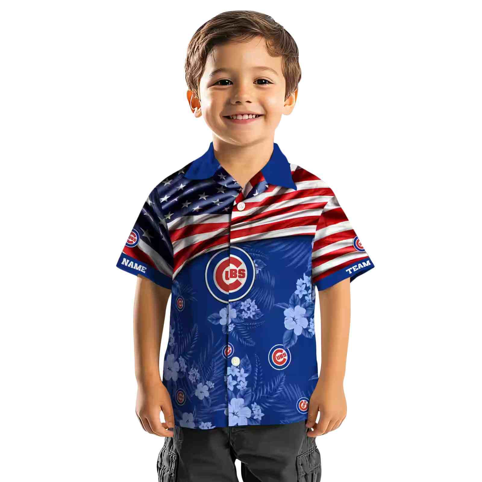 customized chicago cubs us flag hibiscus blue hawaiian shirt top rated