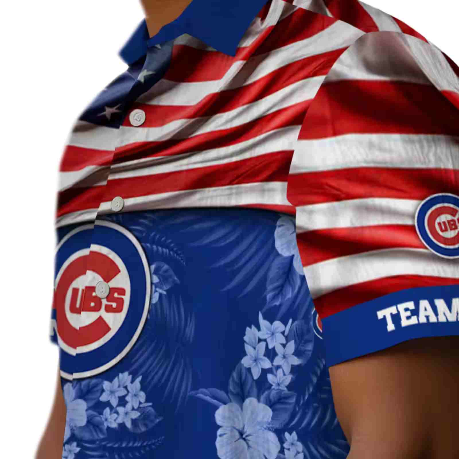 customized chicago cubs us flag hibiscus blue hawaiian shirt trendy