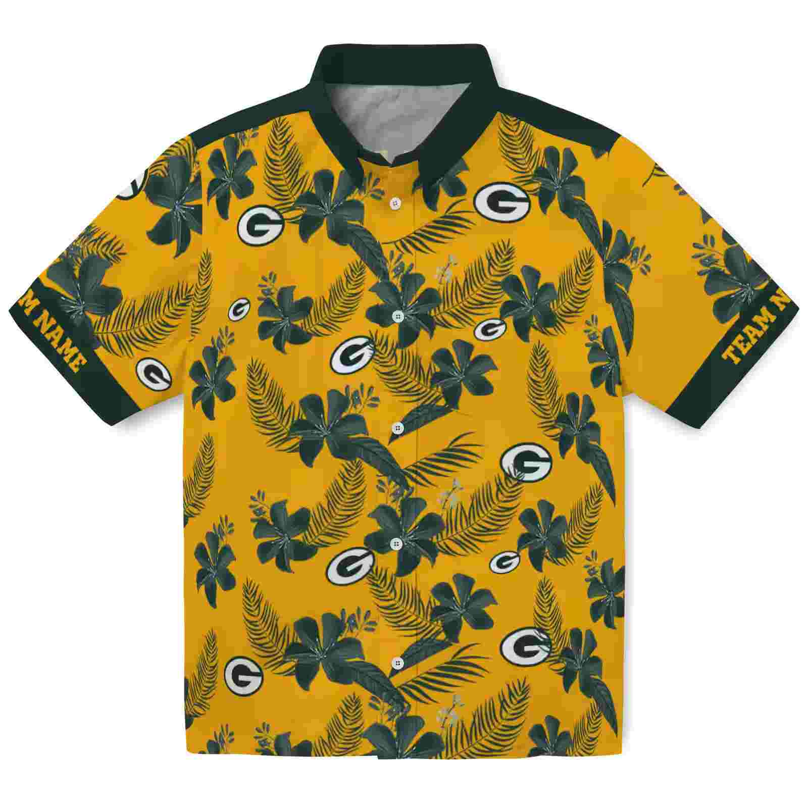 Customized Green Bay Packers Botanical Print Gold Hawaiian Shirt