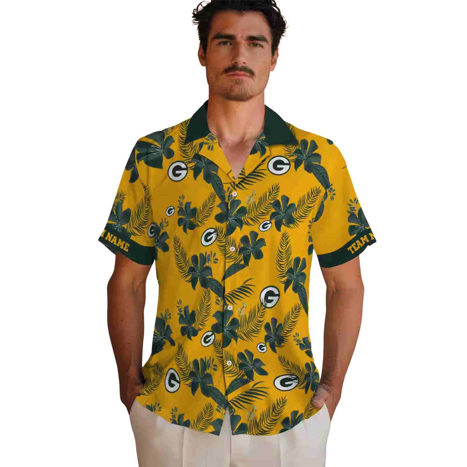 customized green bay packers botanical print gold hawaiian shirt fashion forward