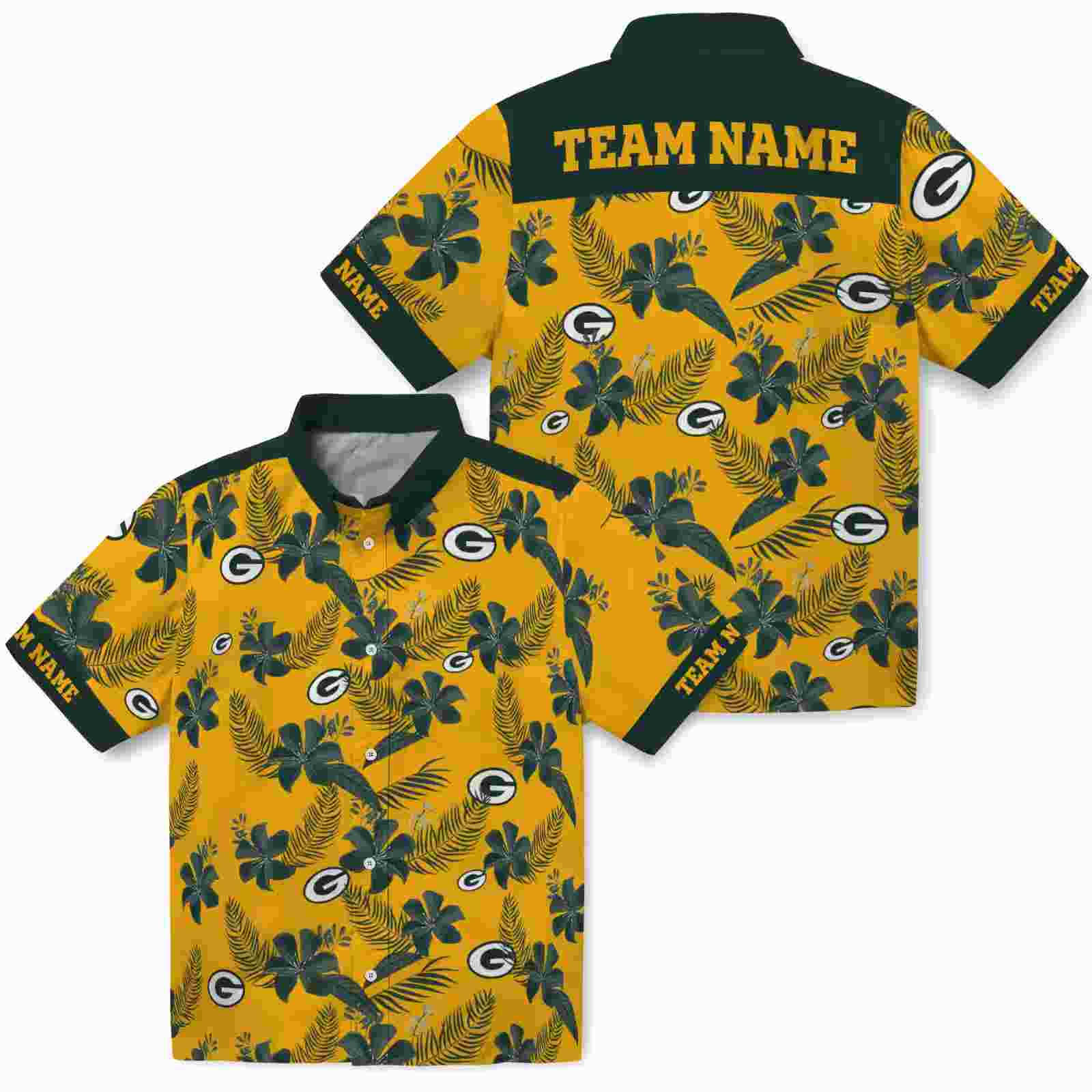 customized green bay packers botanical print gold hawaiian shirt high quality