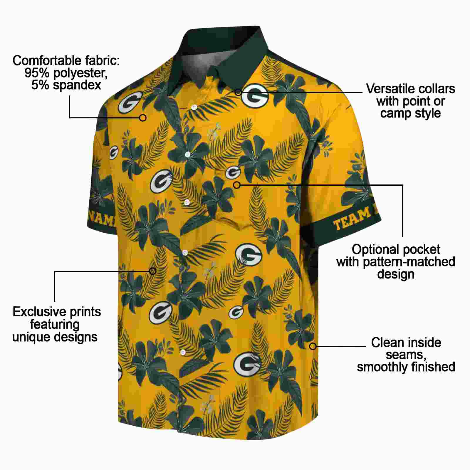 customized green bay packers botanical print gold hawaiian shirt new arrival