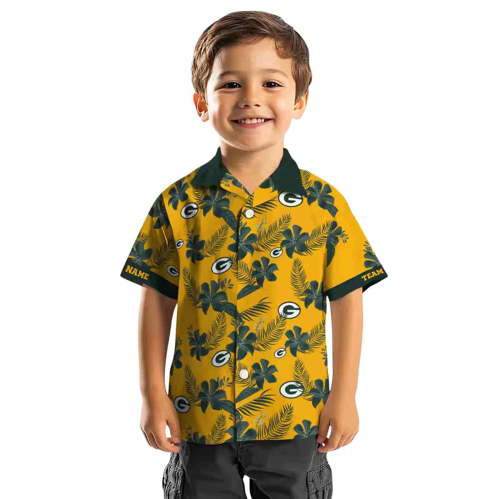 customized green bay packers botanical print gold hawaiian shirt top rated