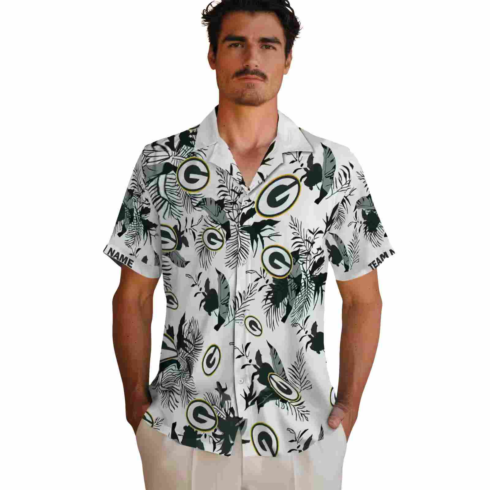 customized green bay packers botanical theme green white hawaiian shirt fashion forward