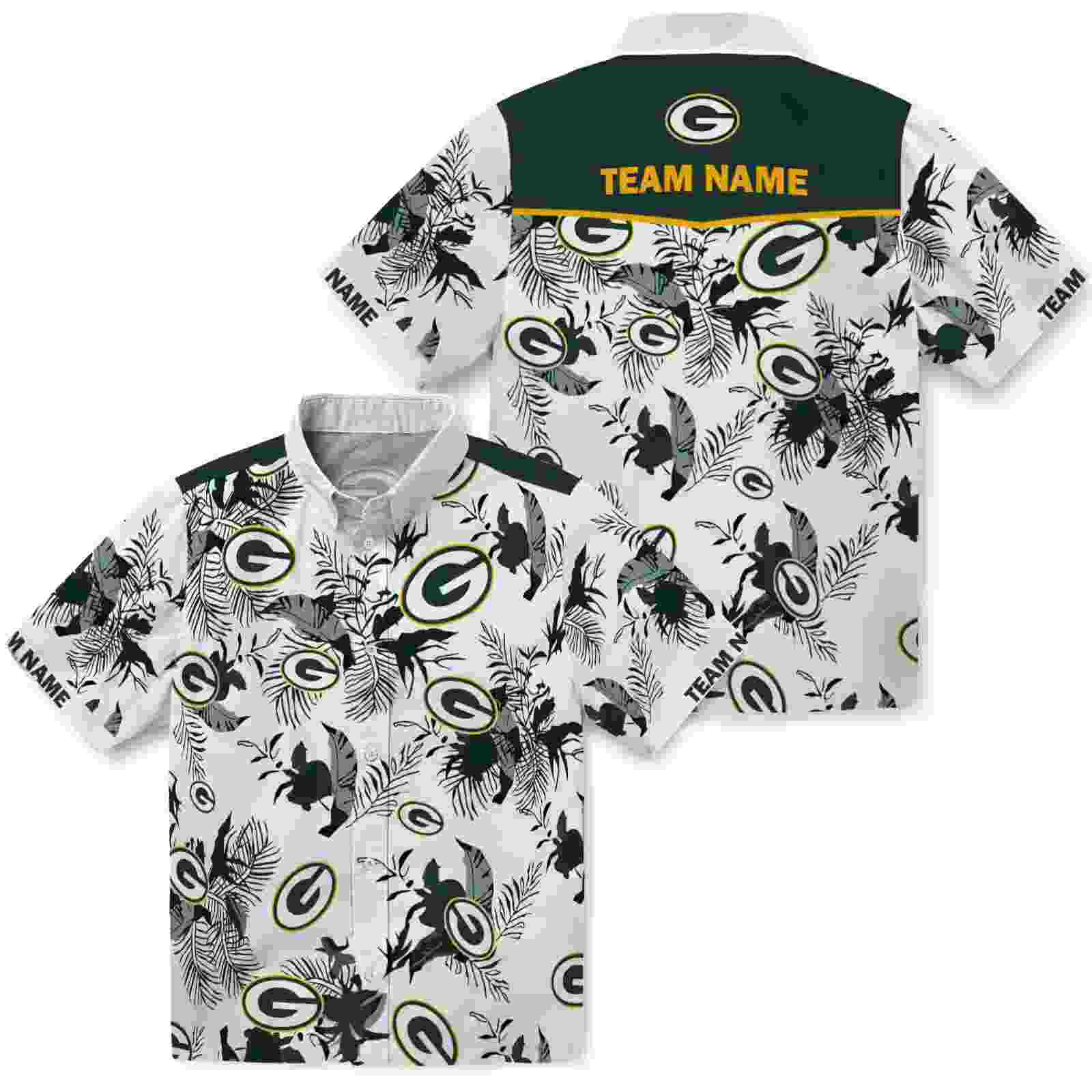 customized green bay packers botanical theme green white hawaiian shirt high quality