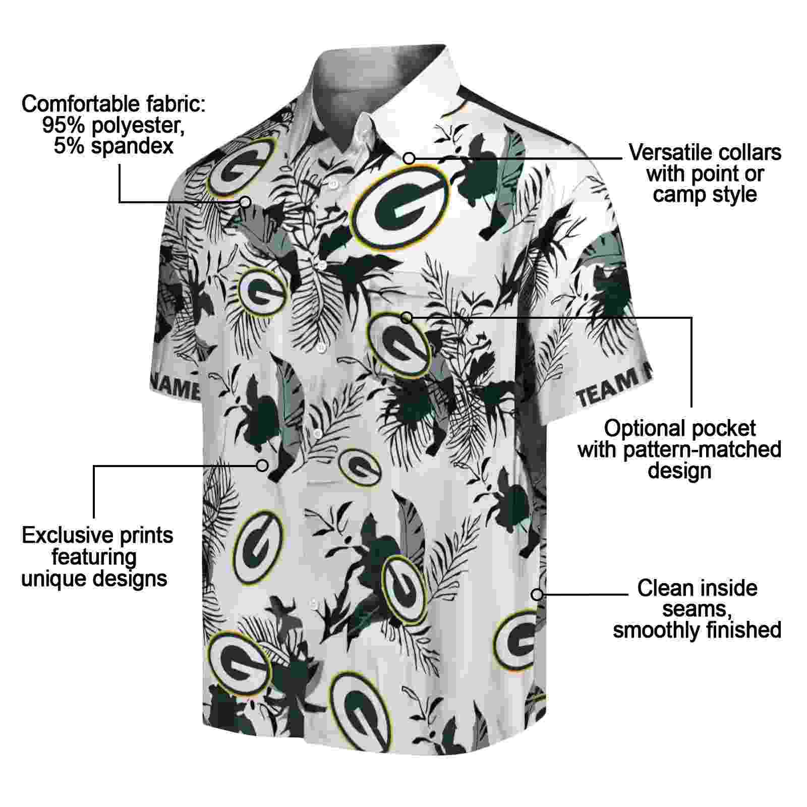 customized green bay packers botanical theme green white hawaiian shirt new arrival