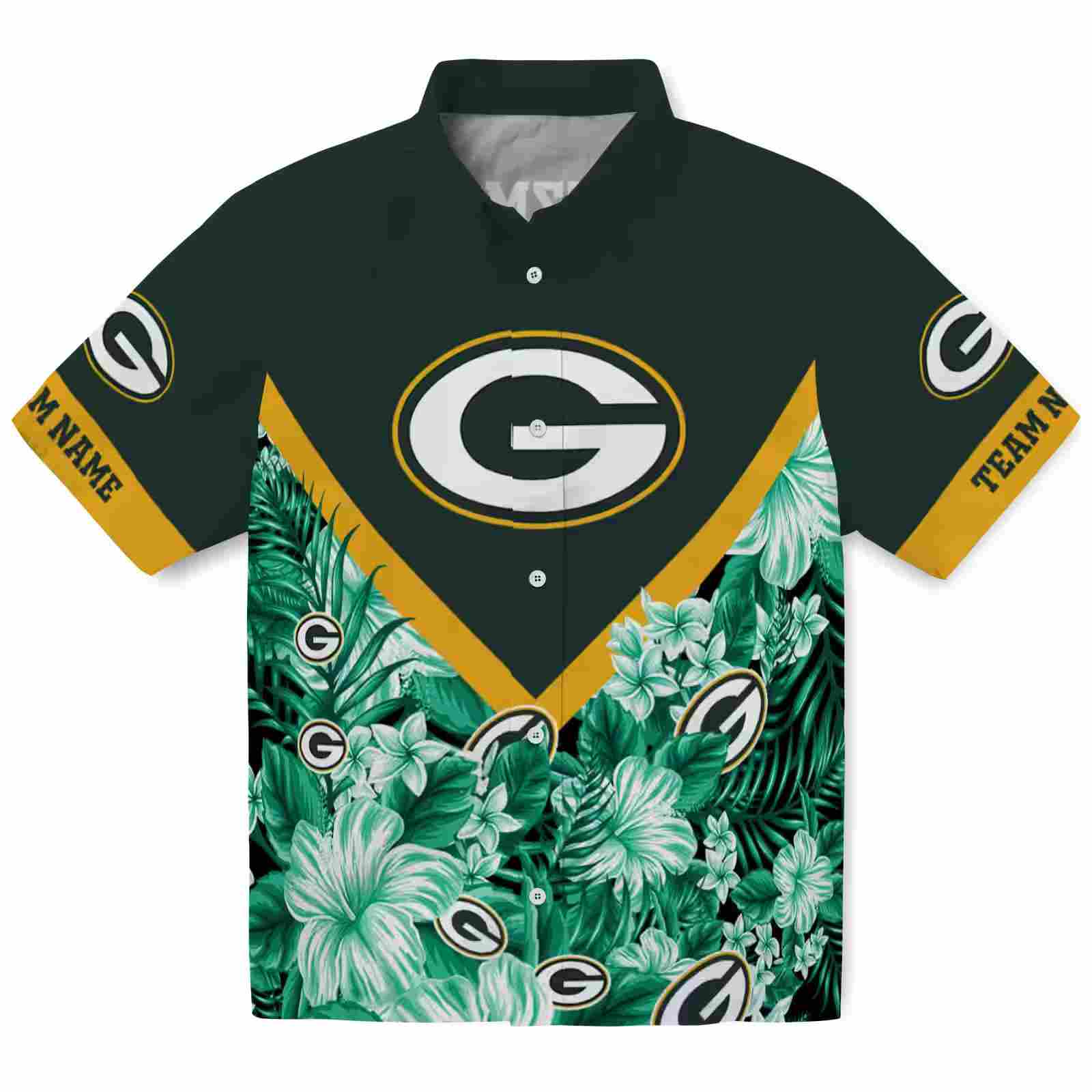 Customized Green Bay Packers Floral Chevron Green Hawaiian Shirt