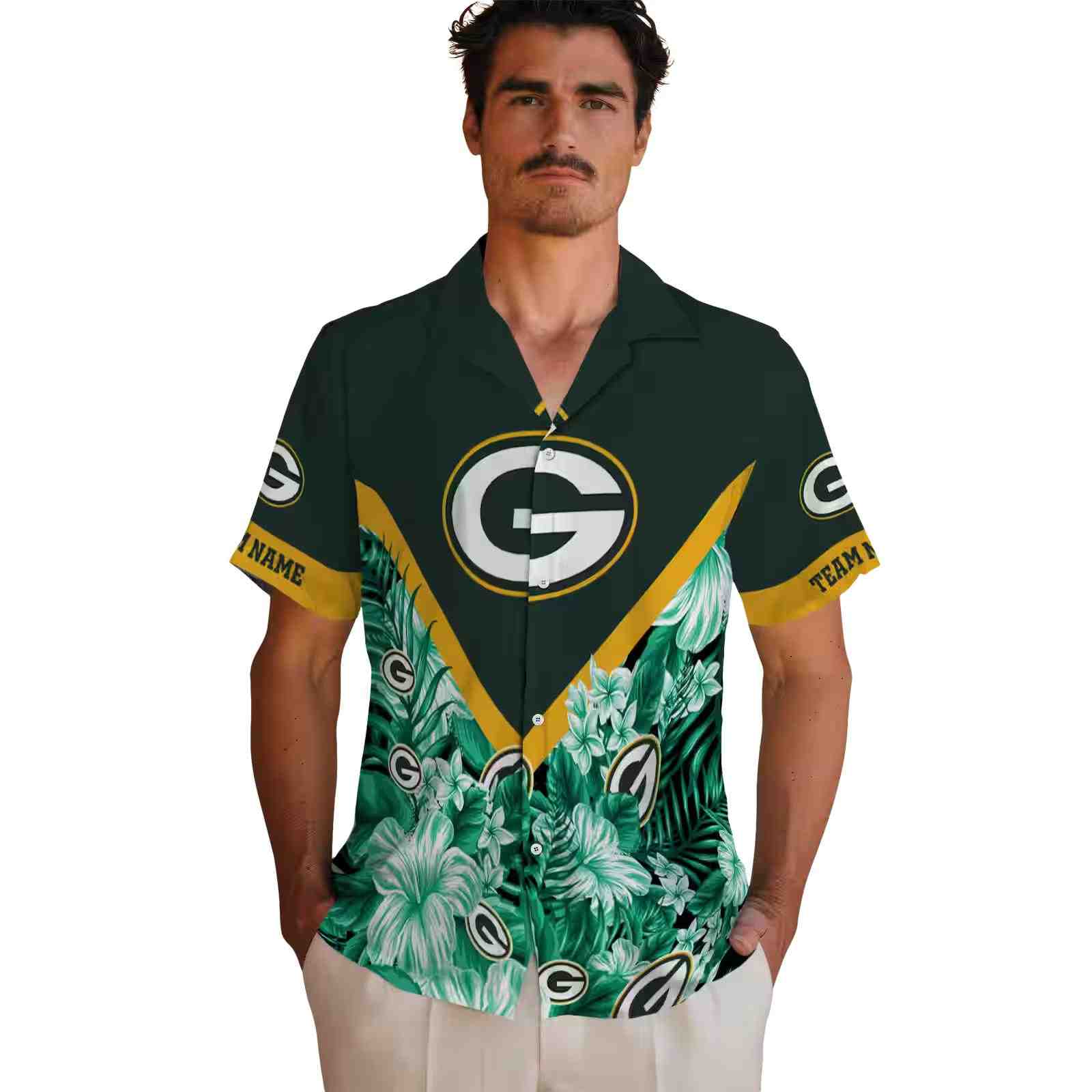 customized green bay packers floral chevron green hawaiian shirt fashion forward