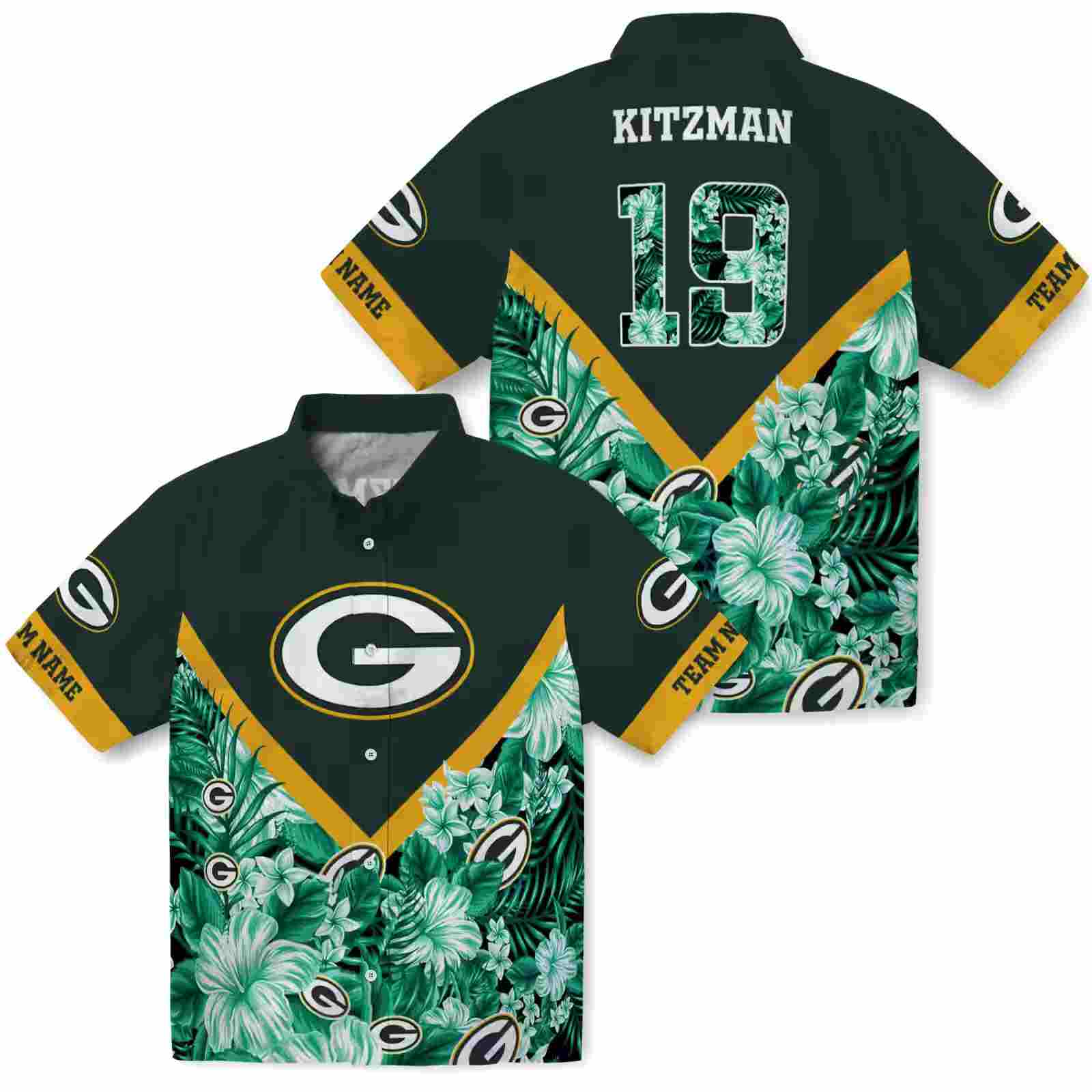 customized green bay packers floral chevron green hawaiian shirt high quality