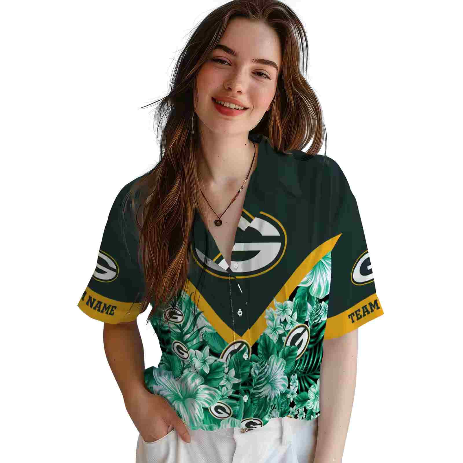 customized green bay packers floral chevron green hawaiian shirt latest model