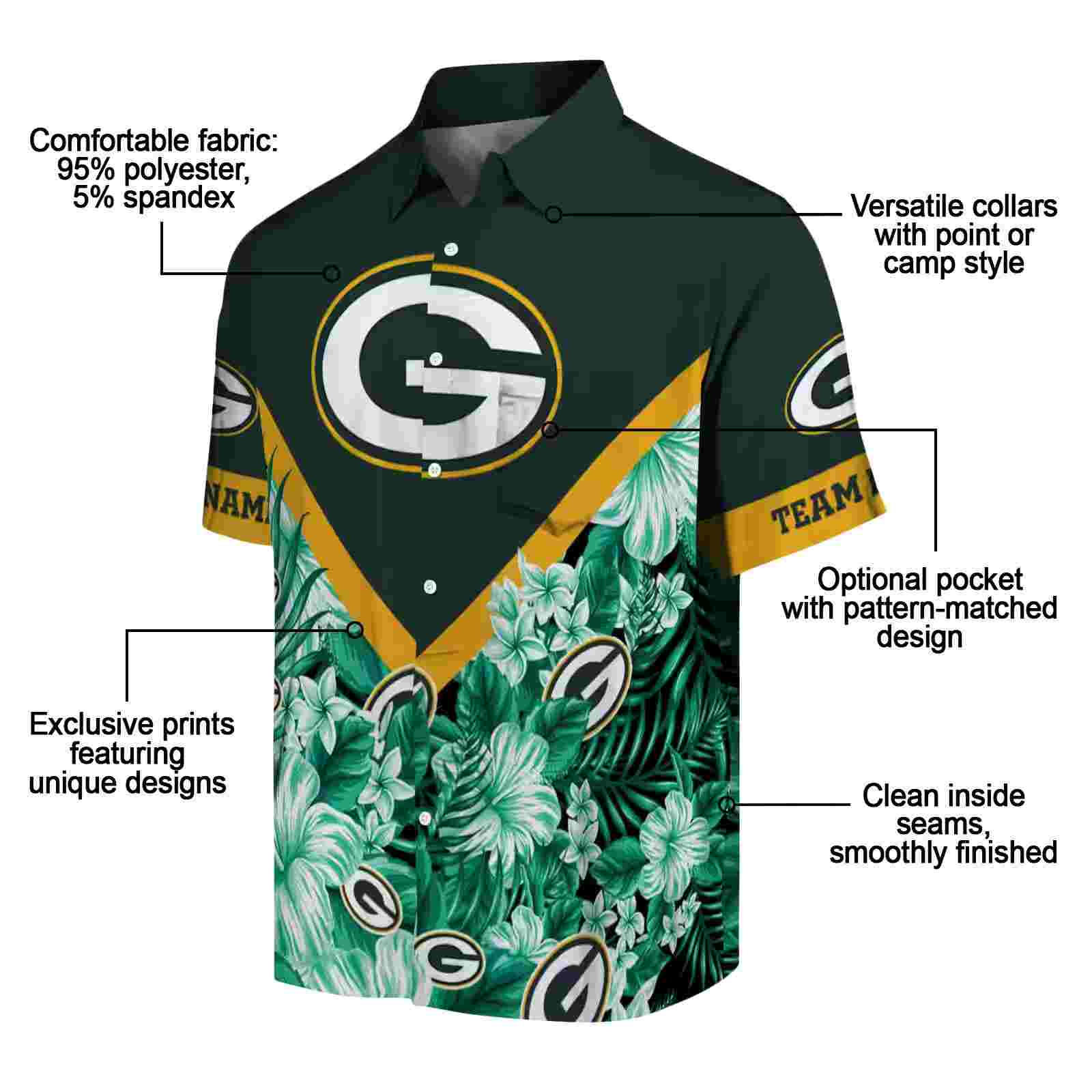 customized green bay packers floral chevron green hawaiian shirt new arrival