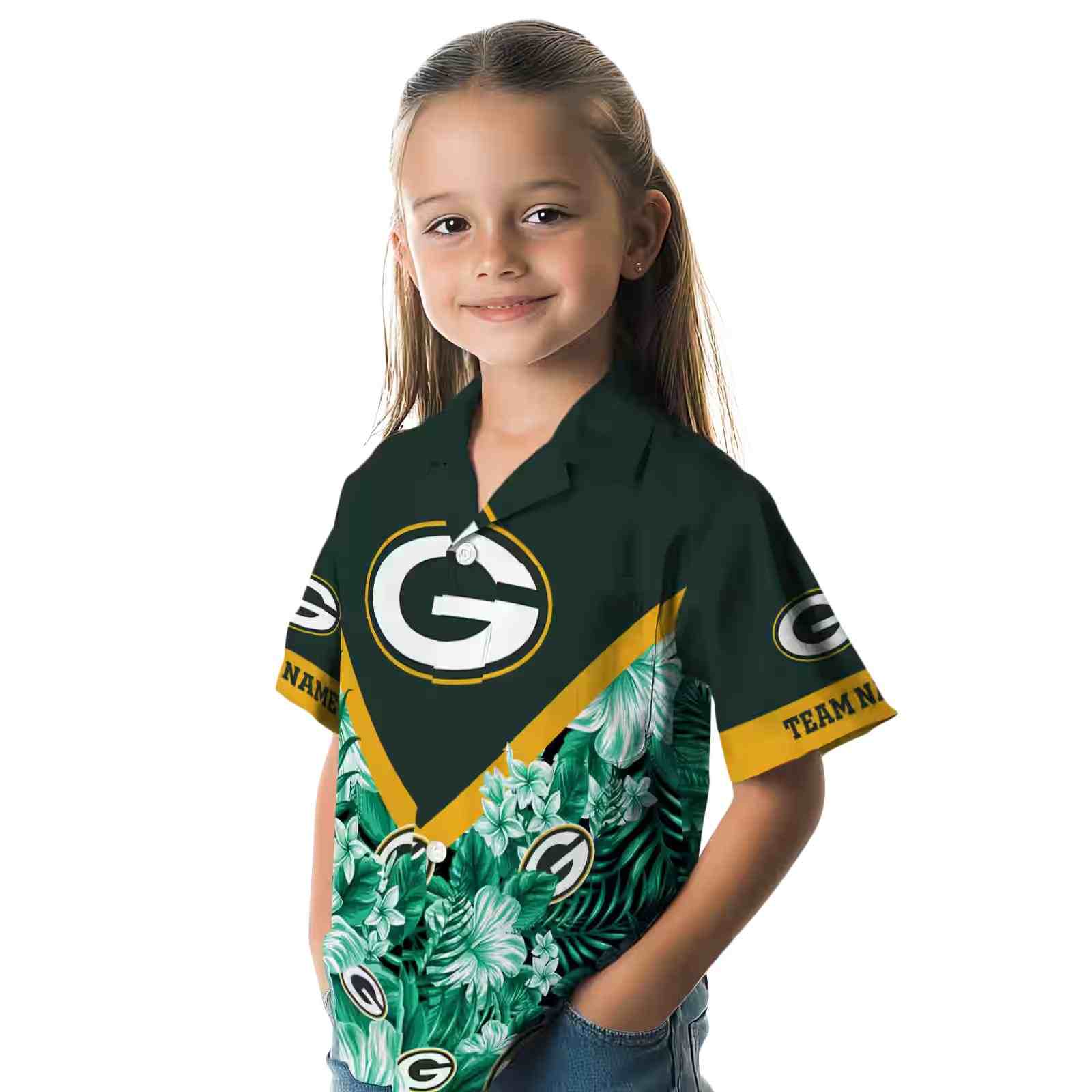 customized green bay packers floral chevron green hawaiian shirt premium grade